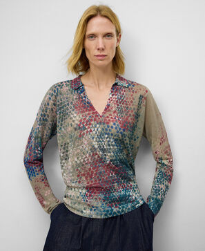 Jersey estampado cuello polo mujer