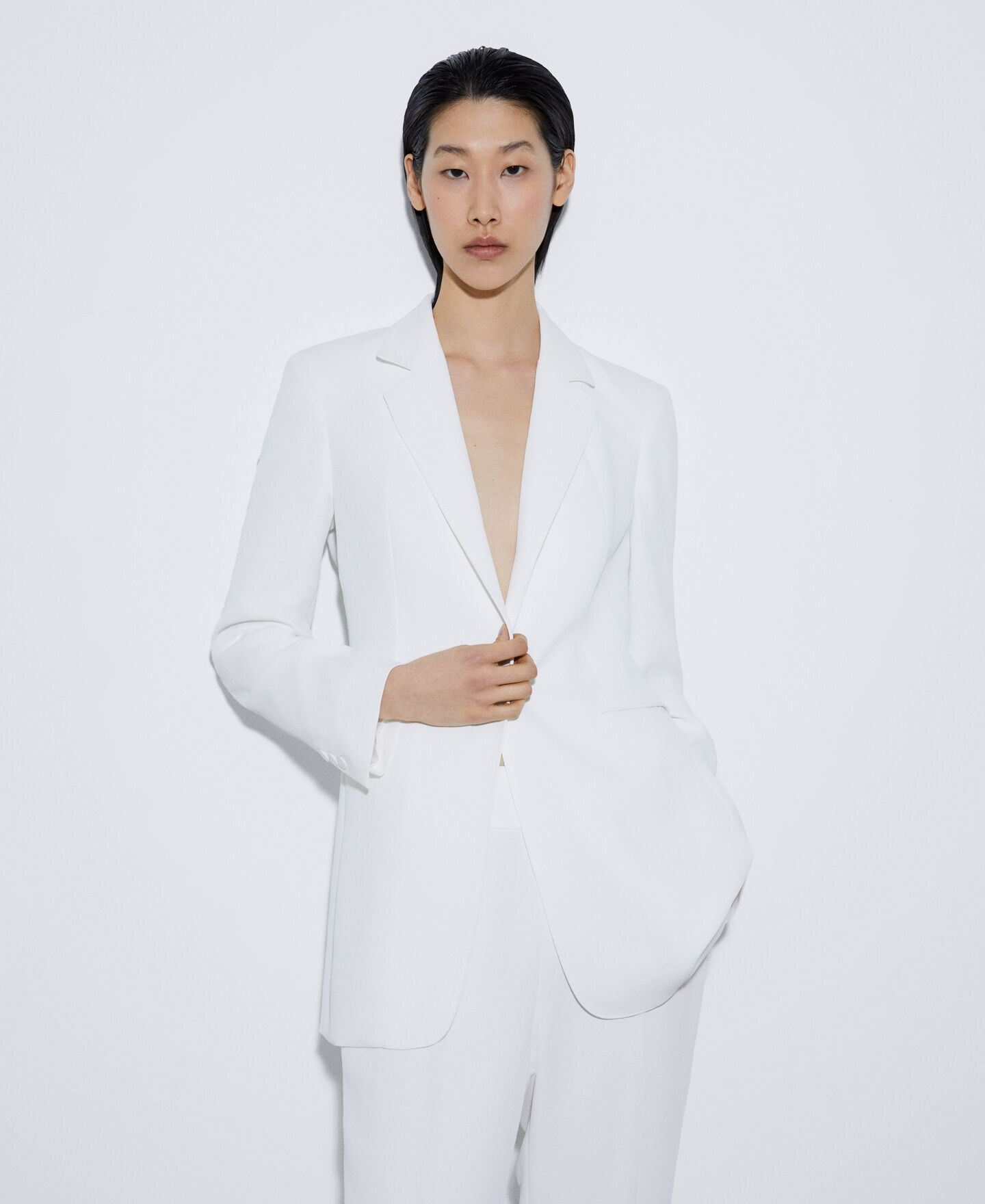 white one button blazer