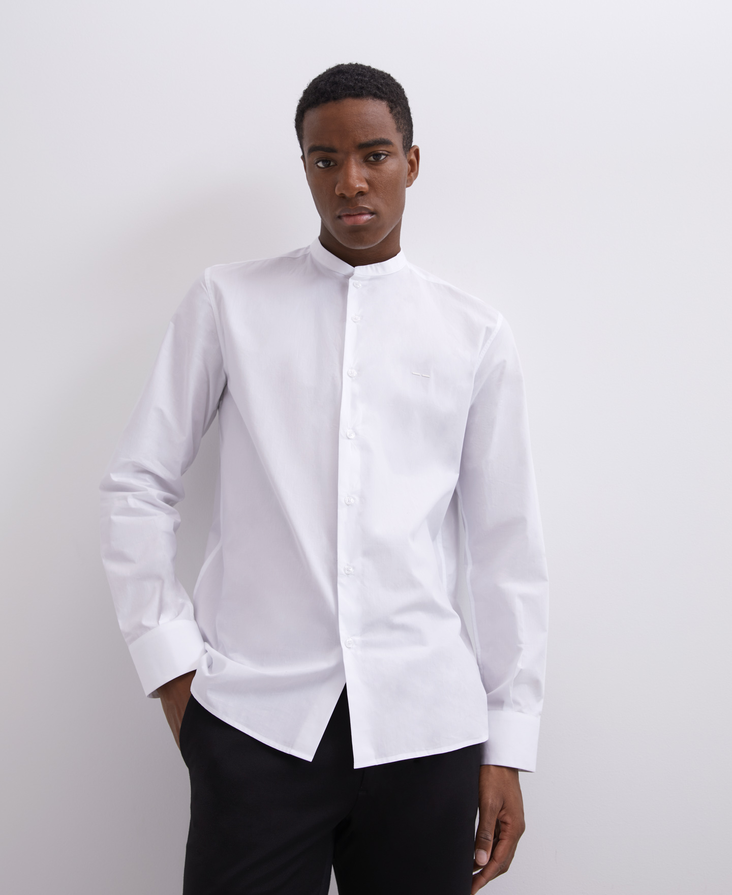Cotton shirt with mandarin collar image number 2