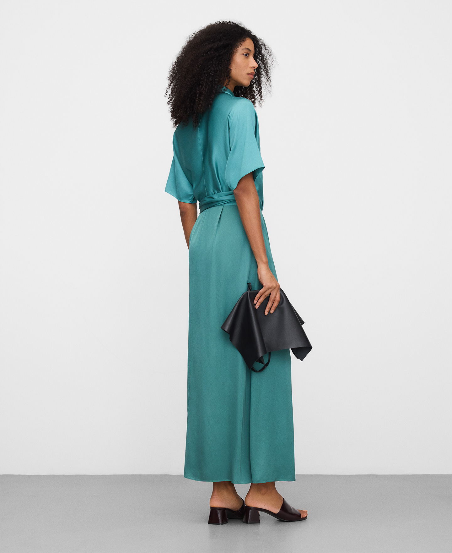 Satin wrap dress with buckle image number 2