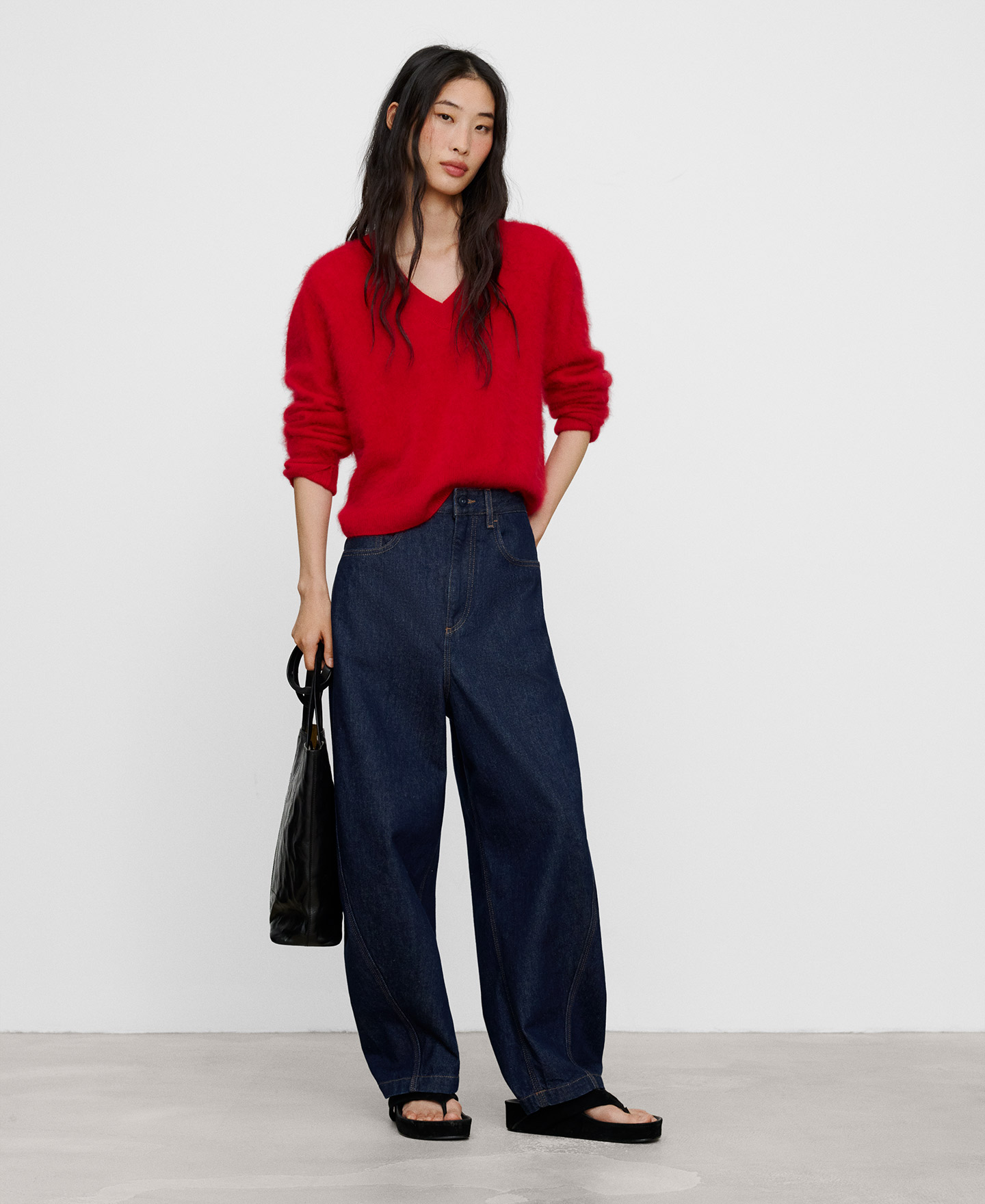 Brushed knit merino wool sweater image number 1