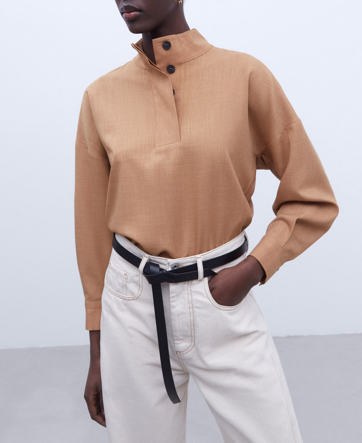 Recycled polyester Mandarin collar shirt image number 0