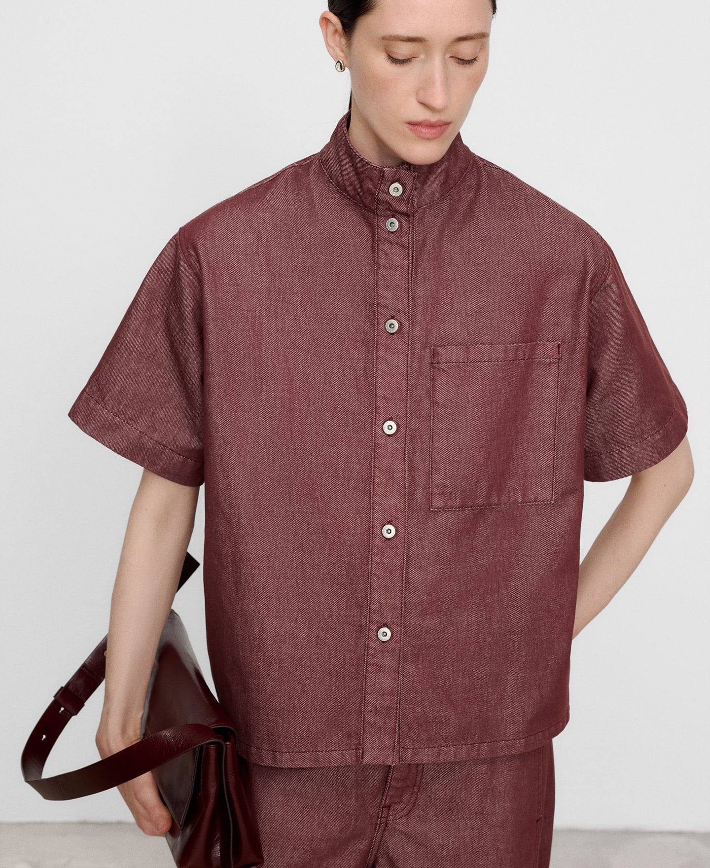 Camisa boxy cuello tira denim image number 0