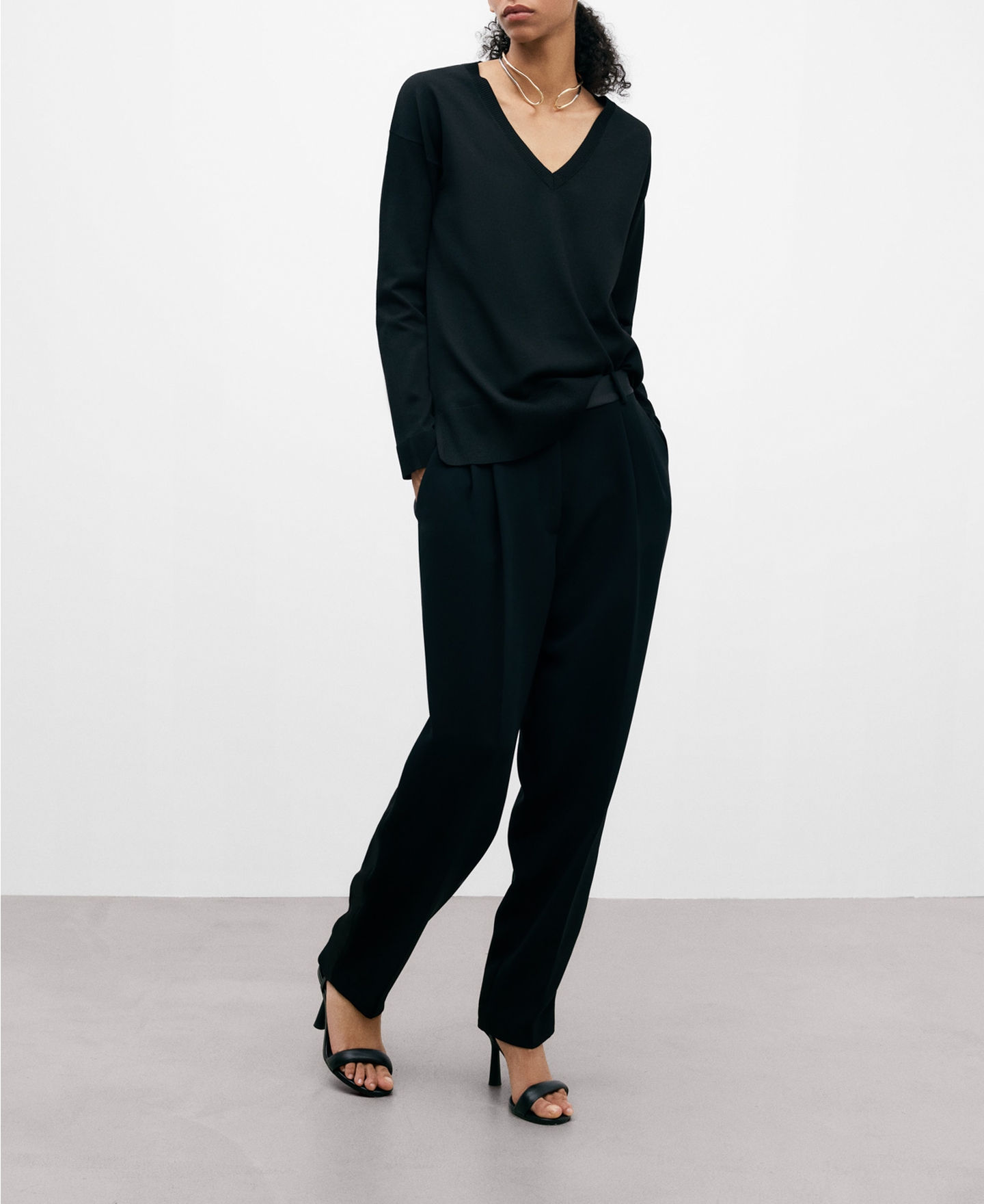V-neckline viscose sweater woman image number 1