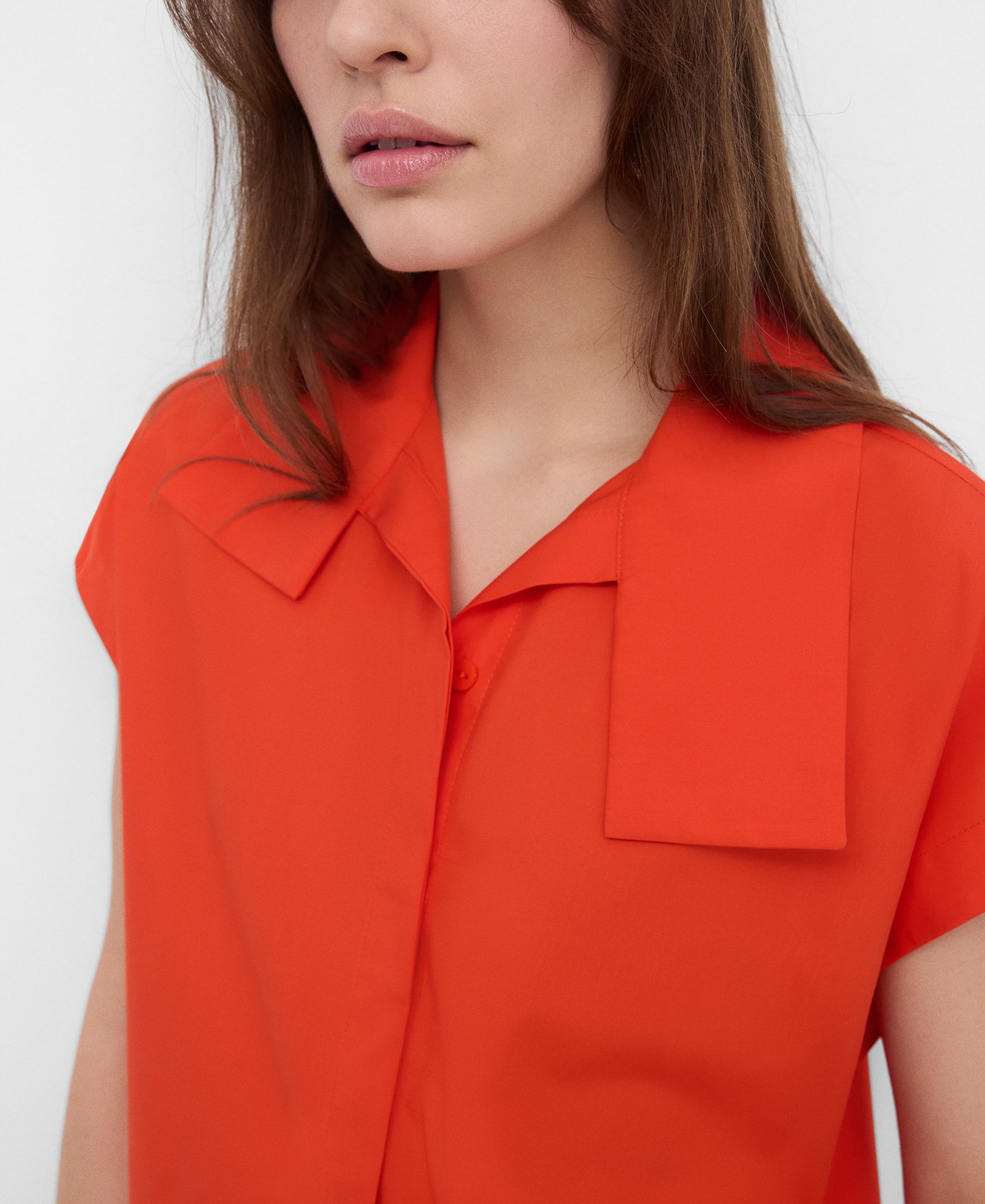 Open band collar straight shirt image number 3