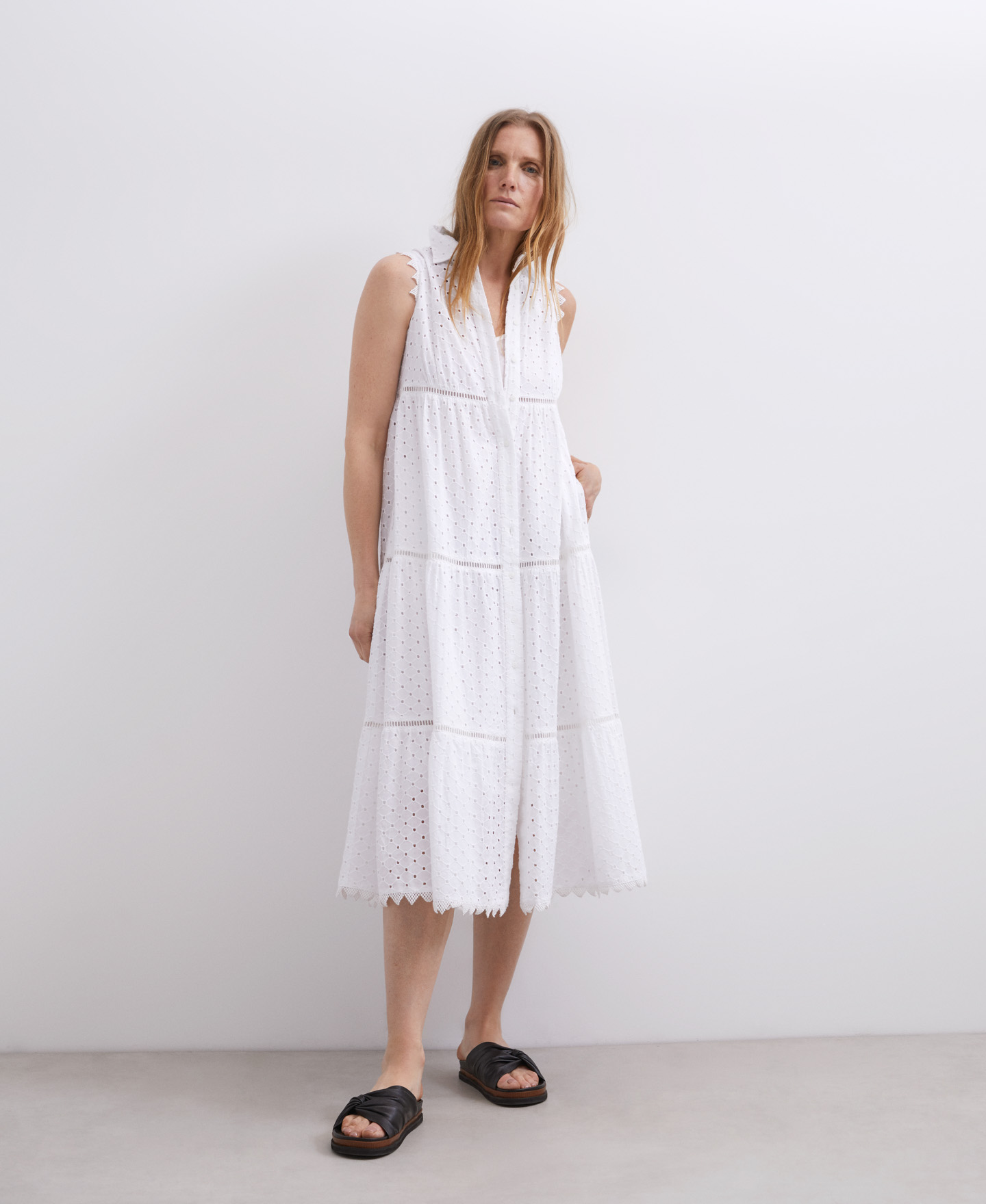 Midi dress white shirt collar image number 0