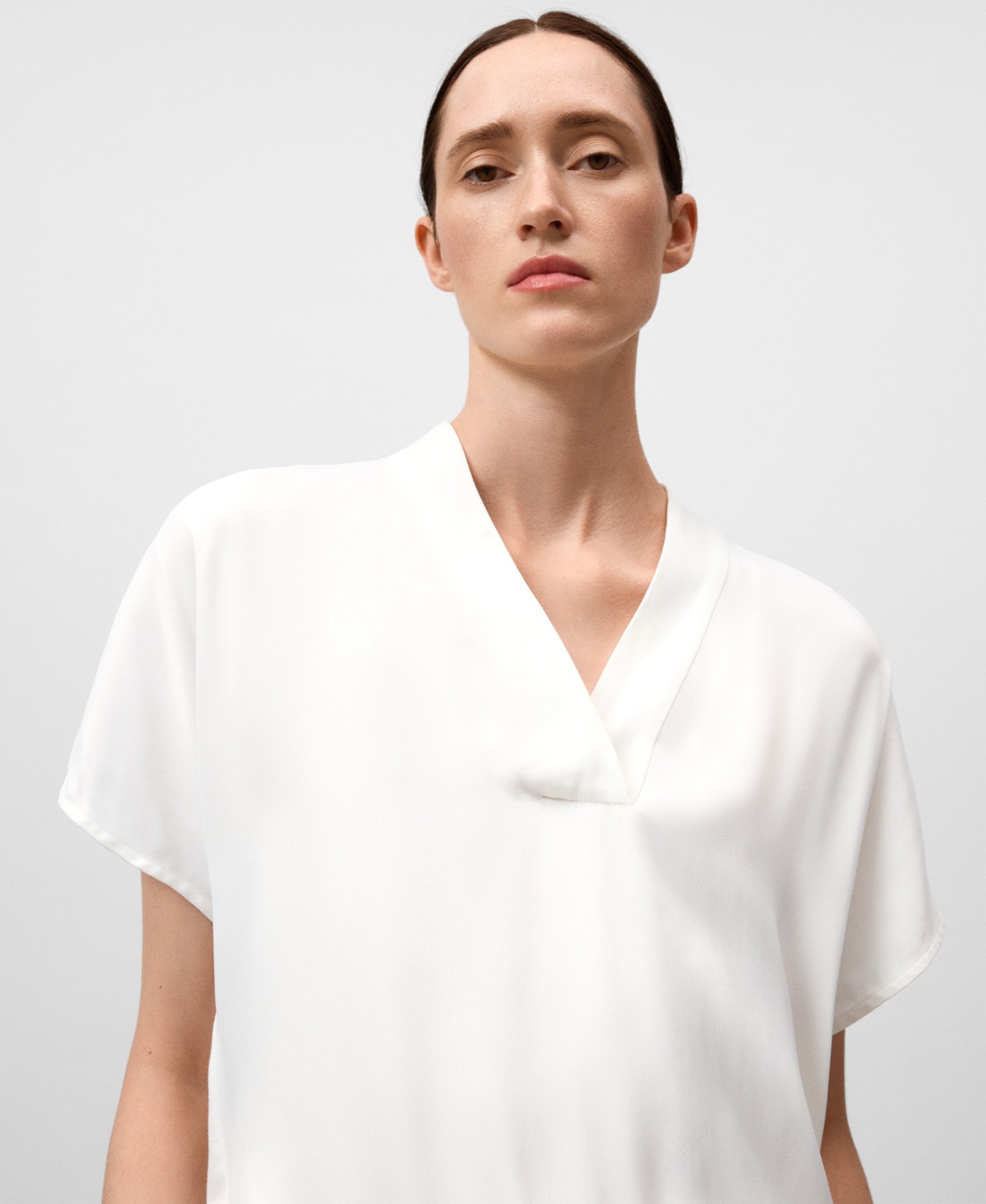 Double-fabric V-neckline top woman image number 3