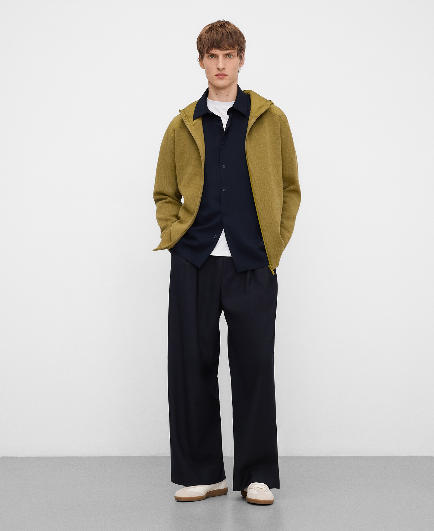 Nylon and knit hooded cardigan image number 1