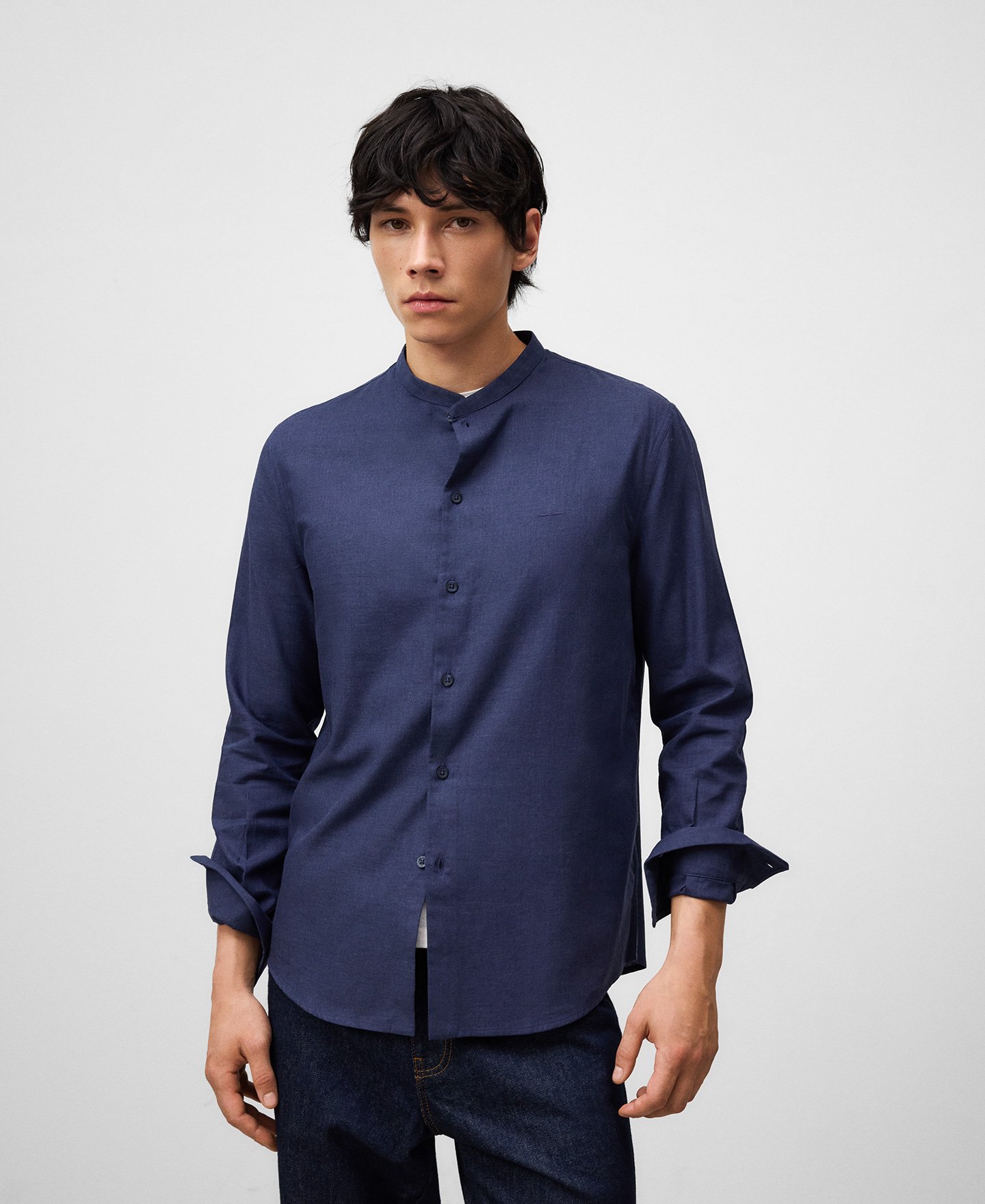 Regular fit Mandarin collar shirt man image number 0