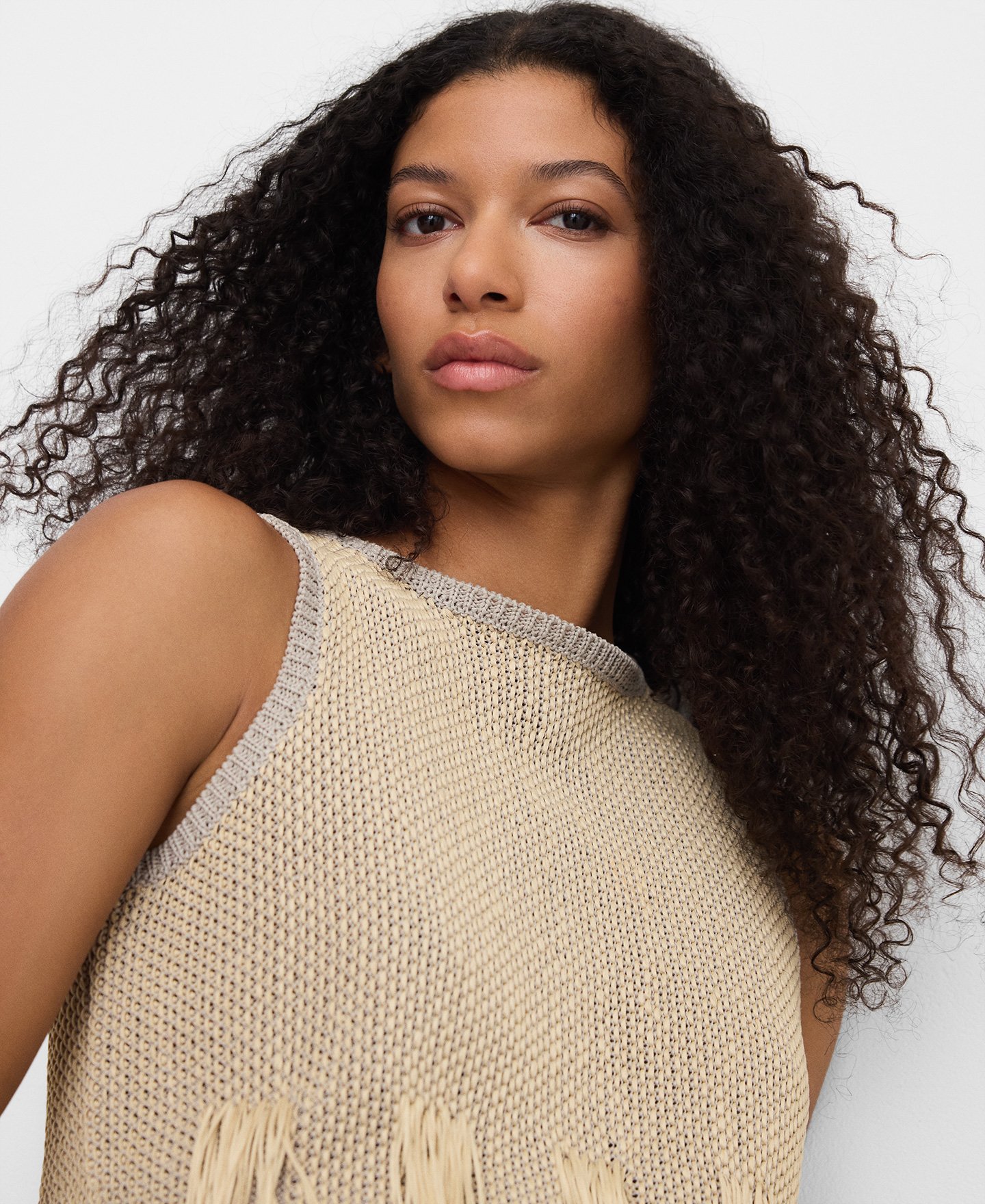 Fringed jacquard knit tank top image number 3