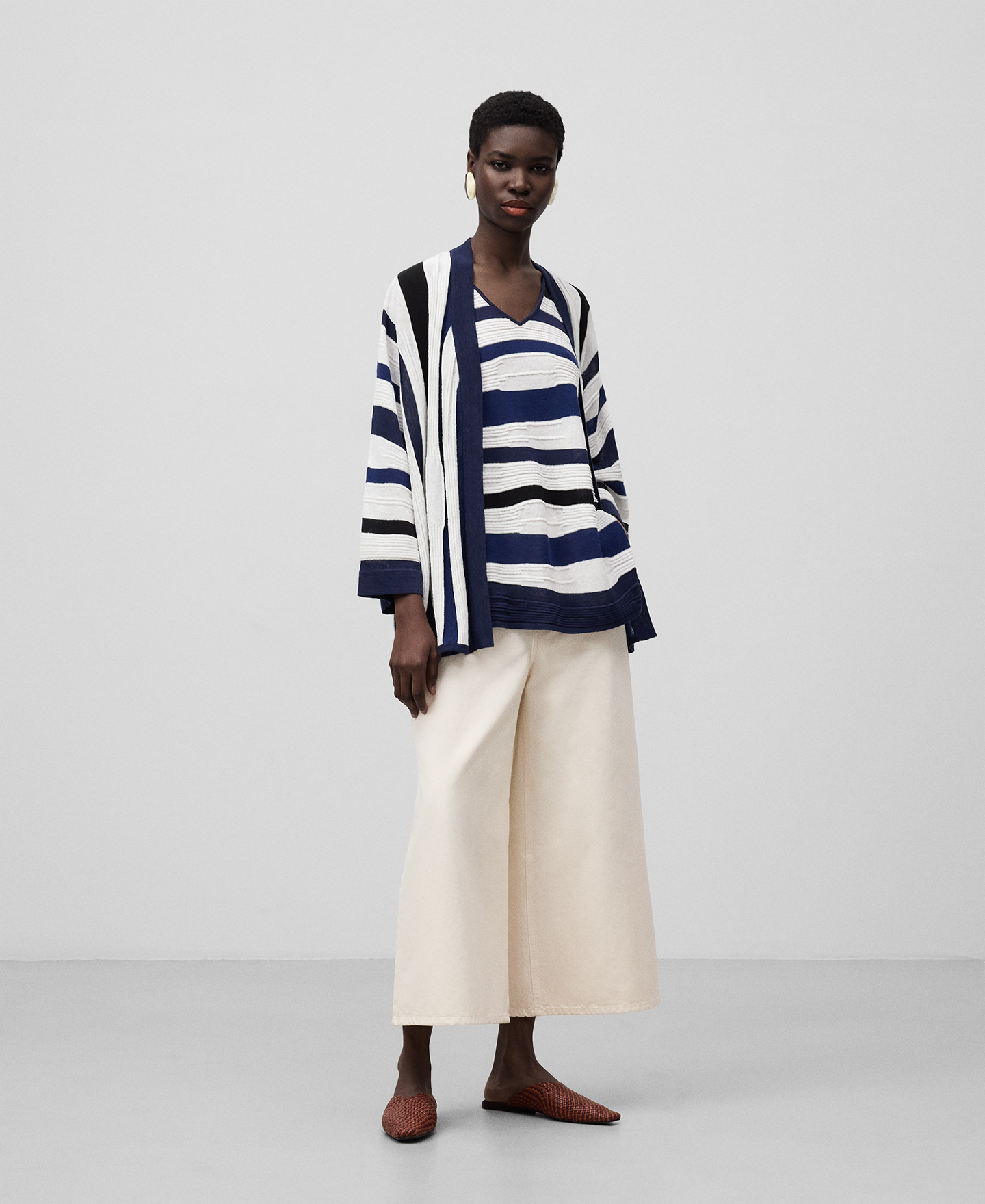 Striped structured knit top woman image number 1
