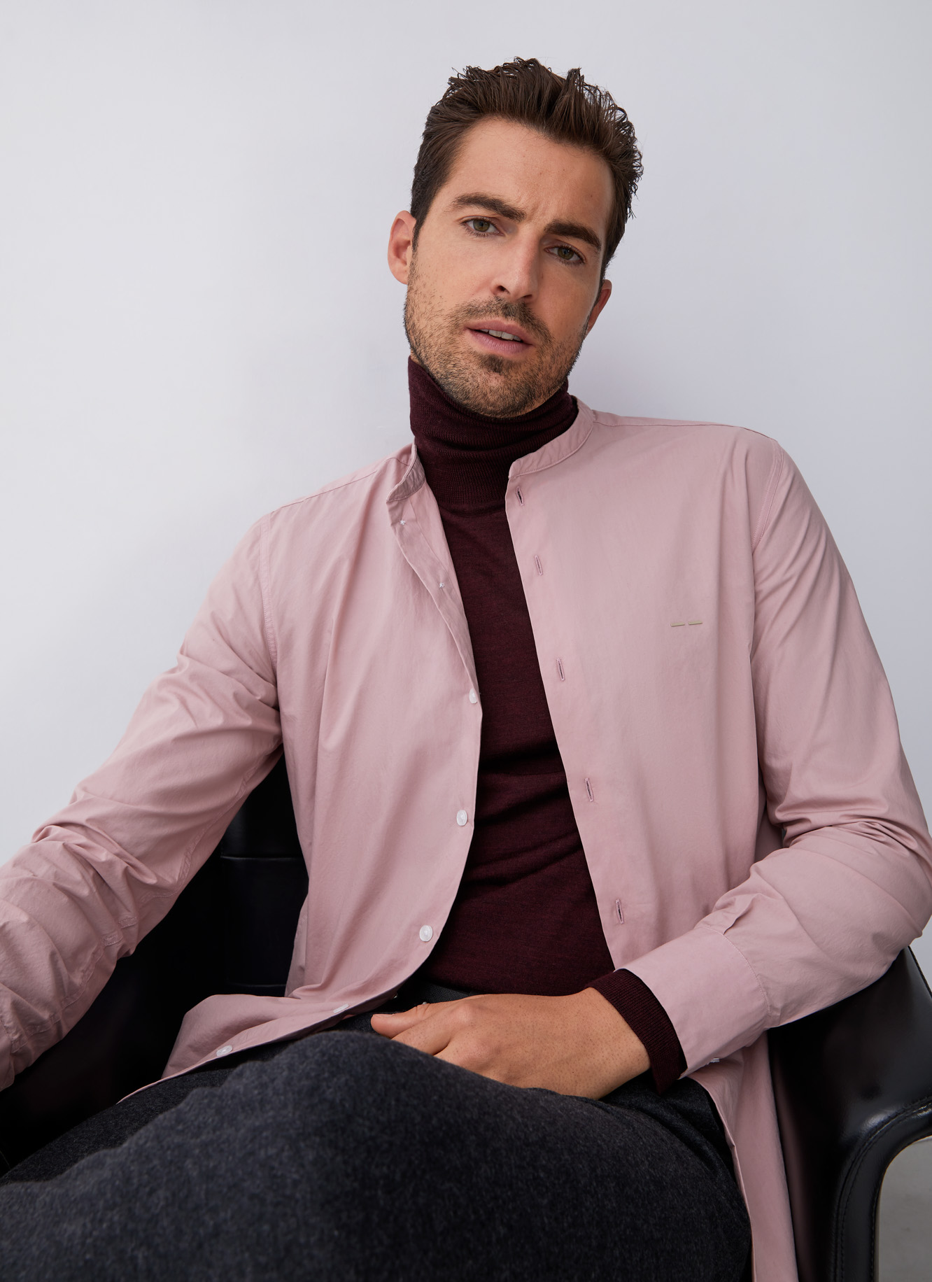 Cotton shirt with mandarin collar image number 0