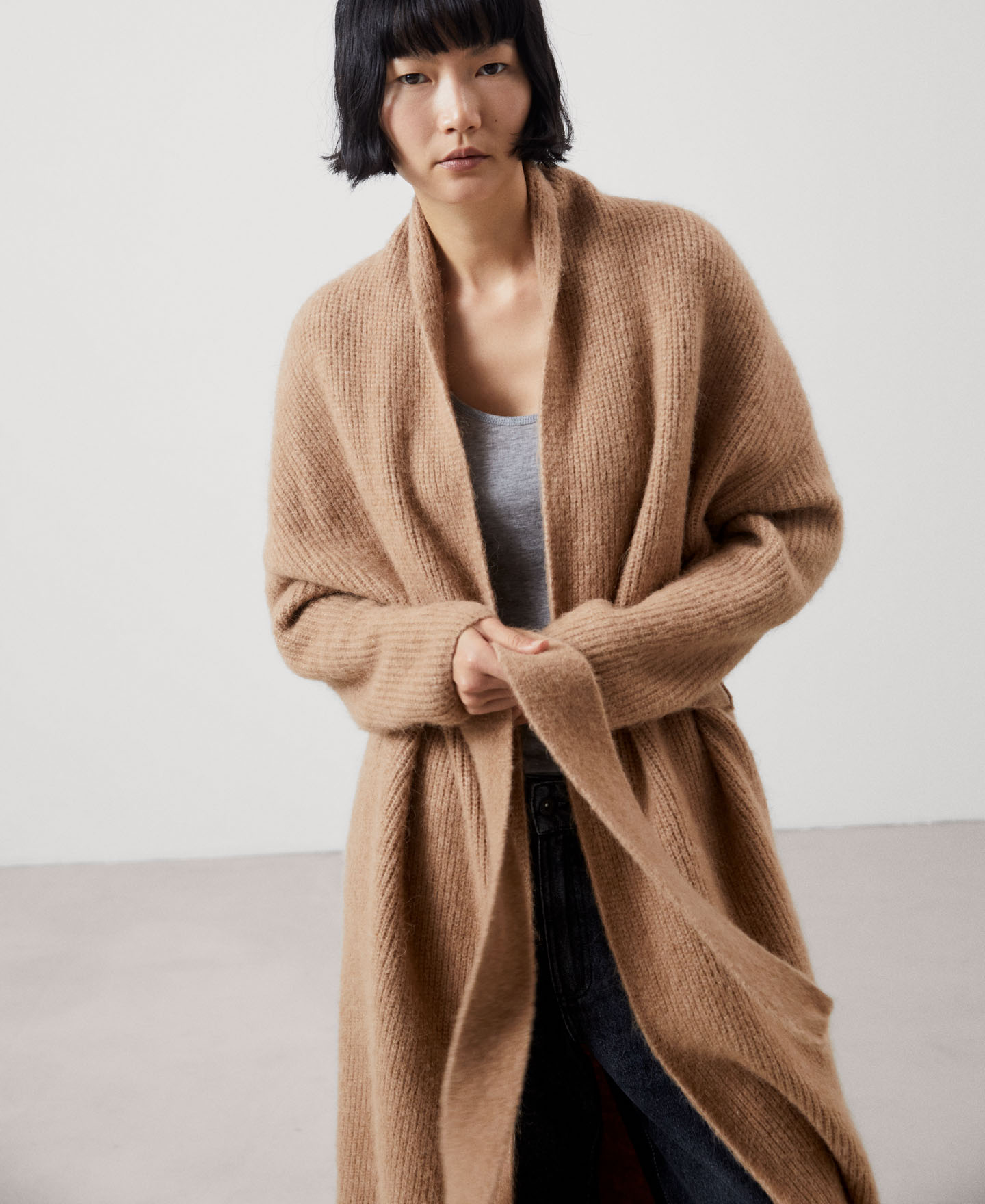 Alpaca fabric long jacket image number 3
