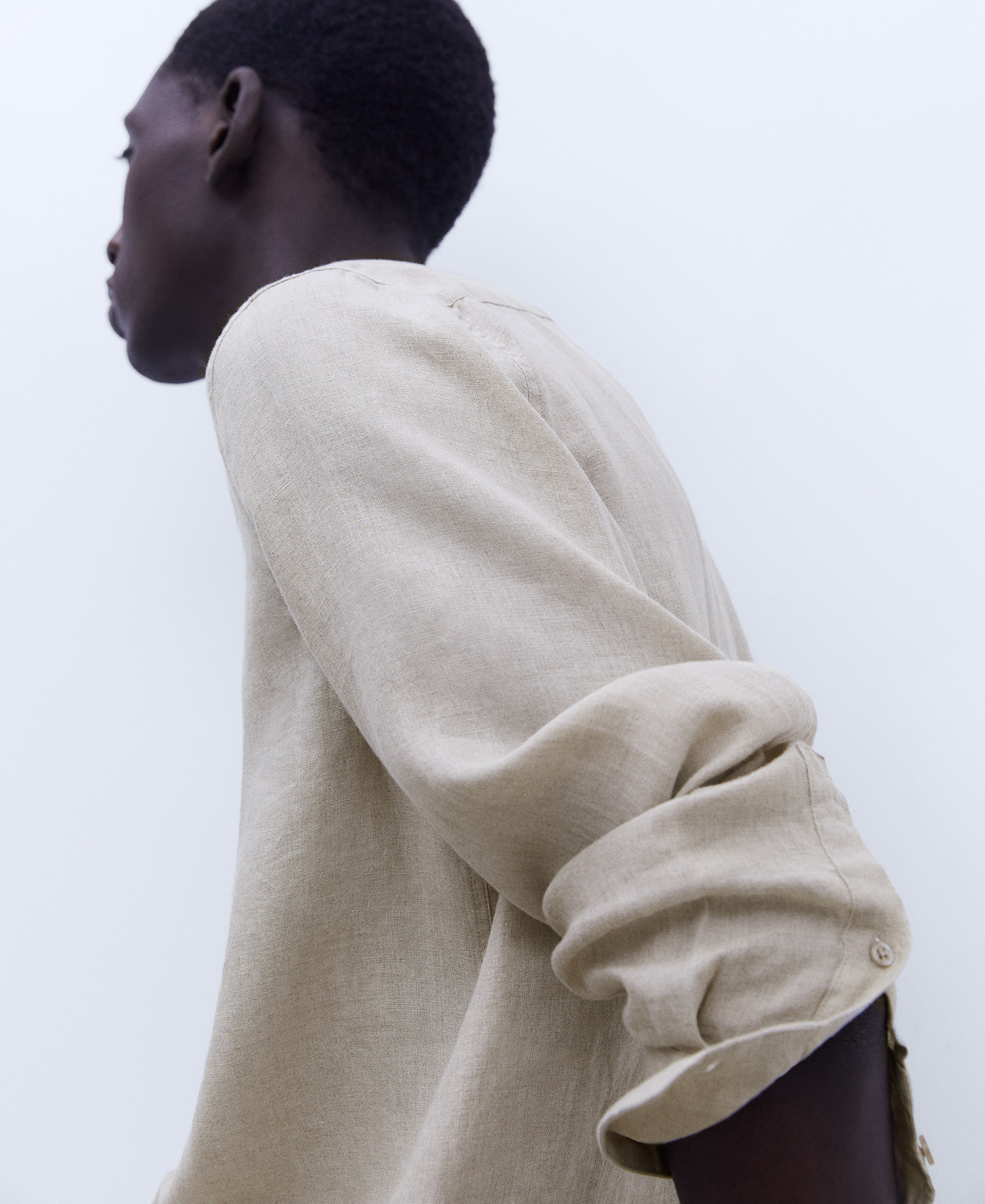 Linen Mandarin collar shirt image number 3