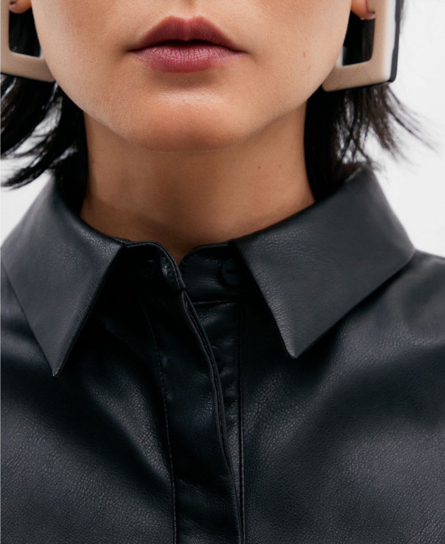 Leather texture shirt for women image number 3
