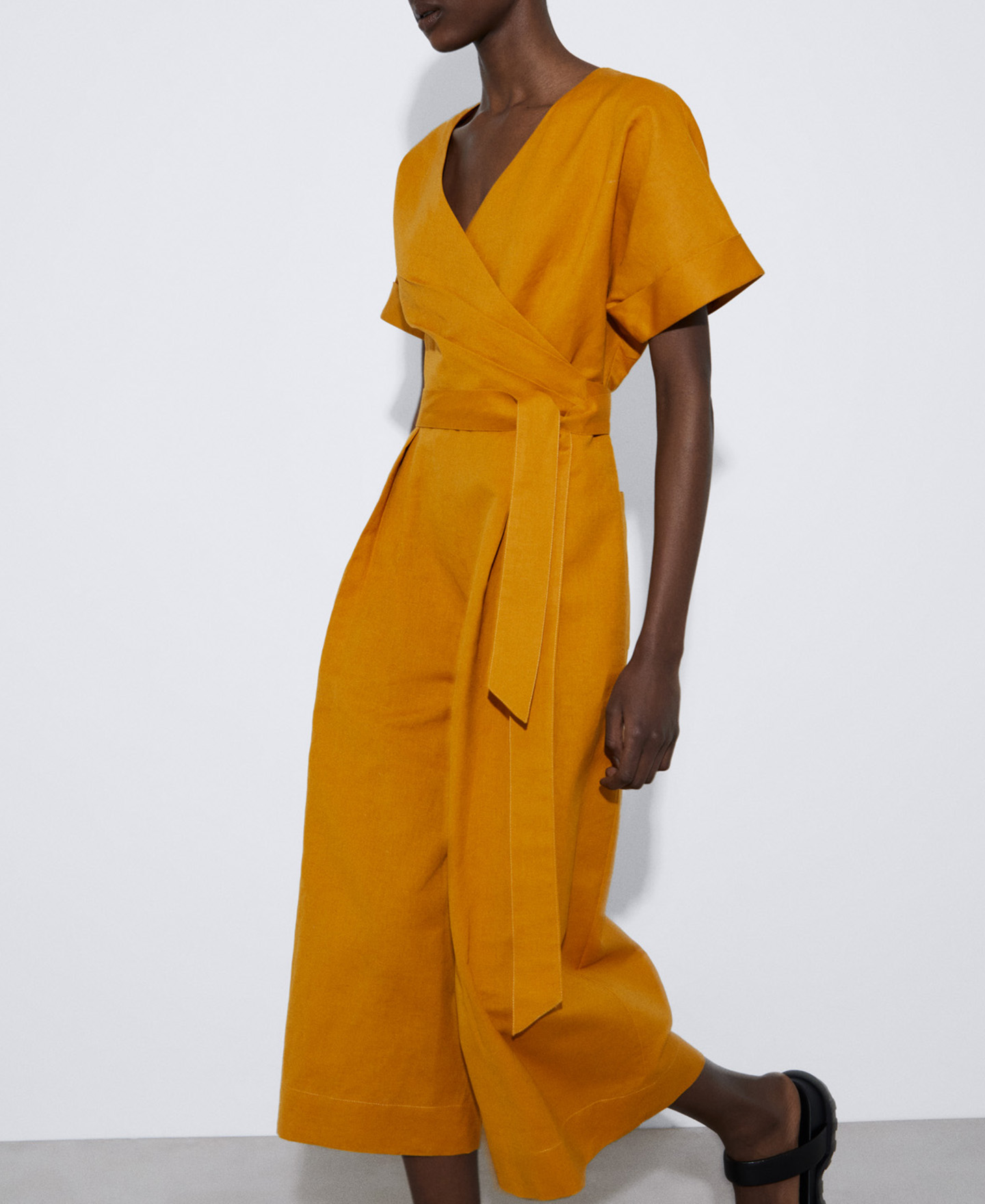 European linen crossover jumpsuit image number 0