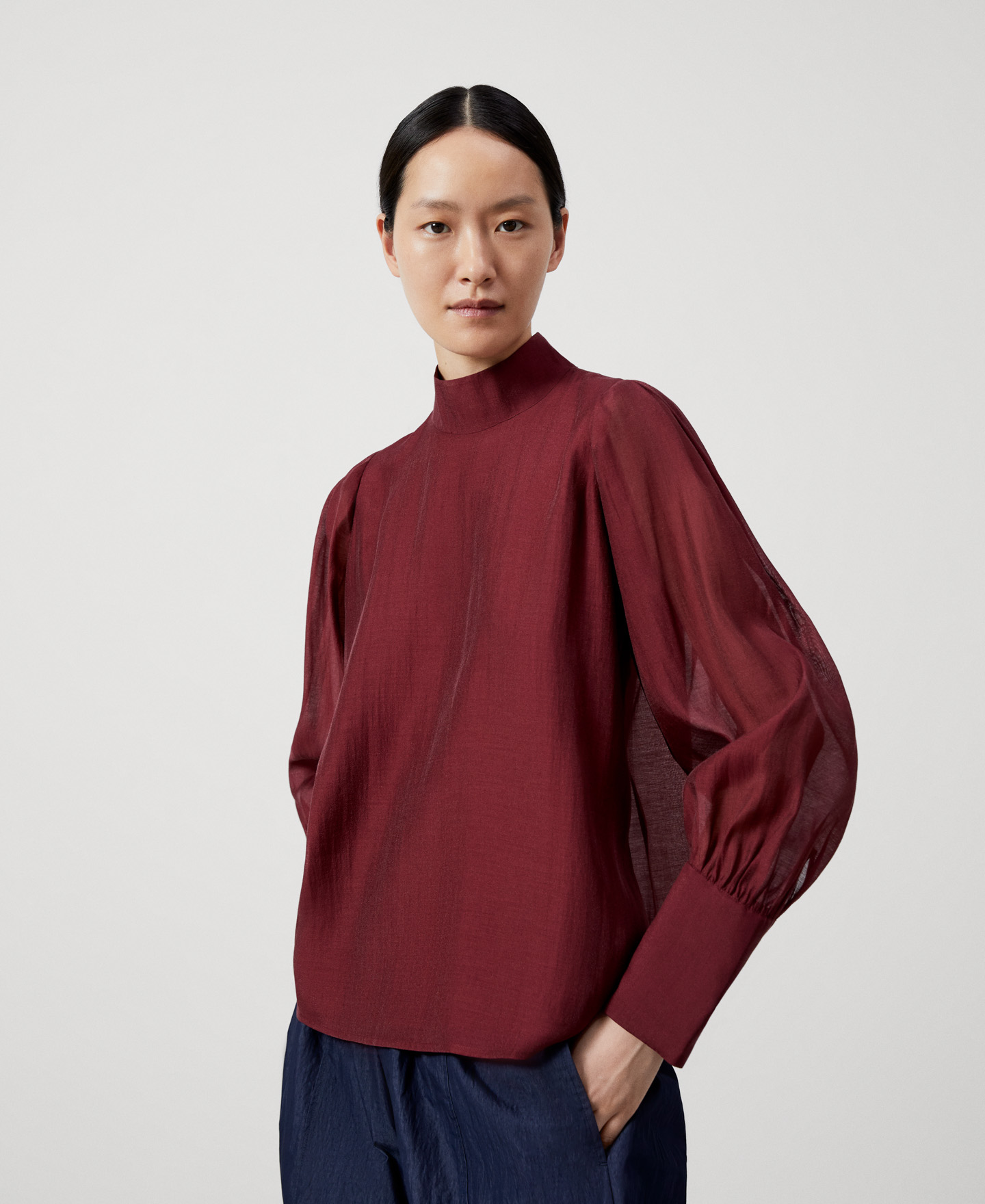 Mandarin collar lyocell shirt image number 0