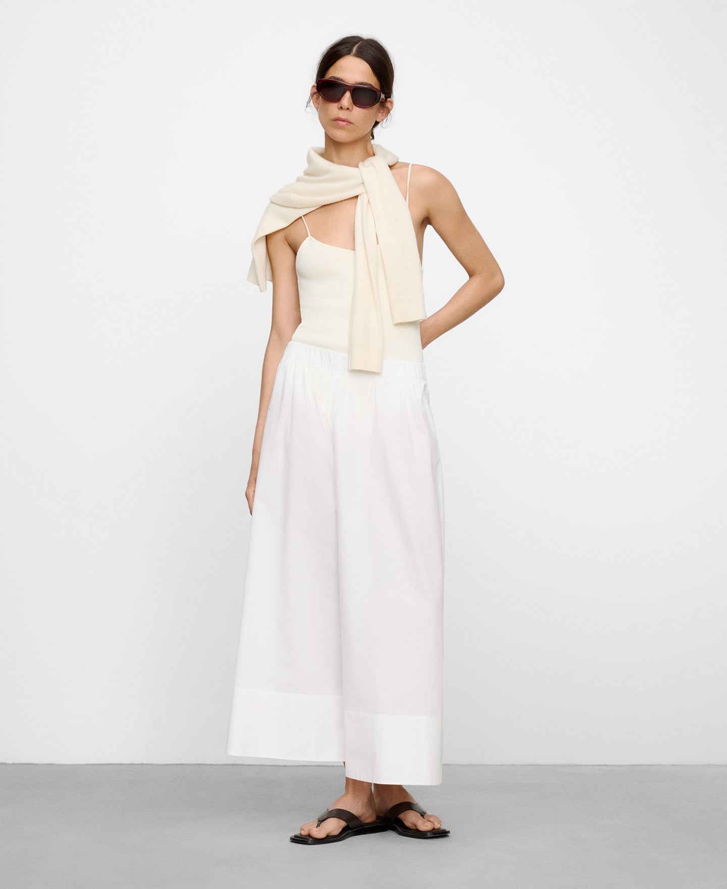 Cotton wide-leg trousers image number 1