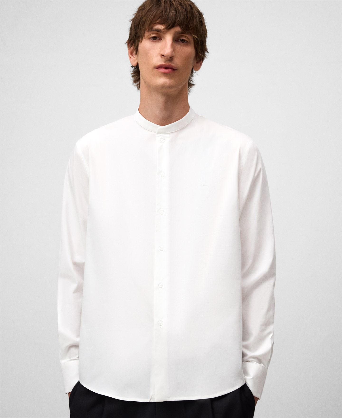 Regular fit Mandarin collar shirt man image number 0