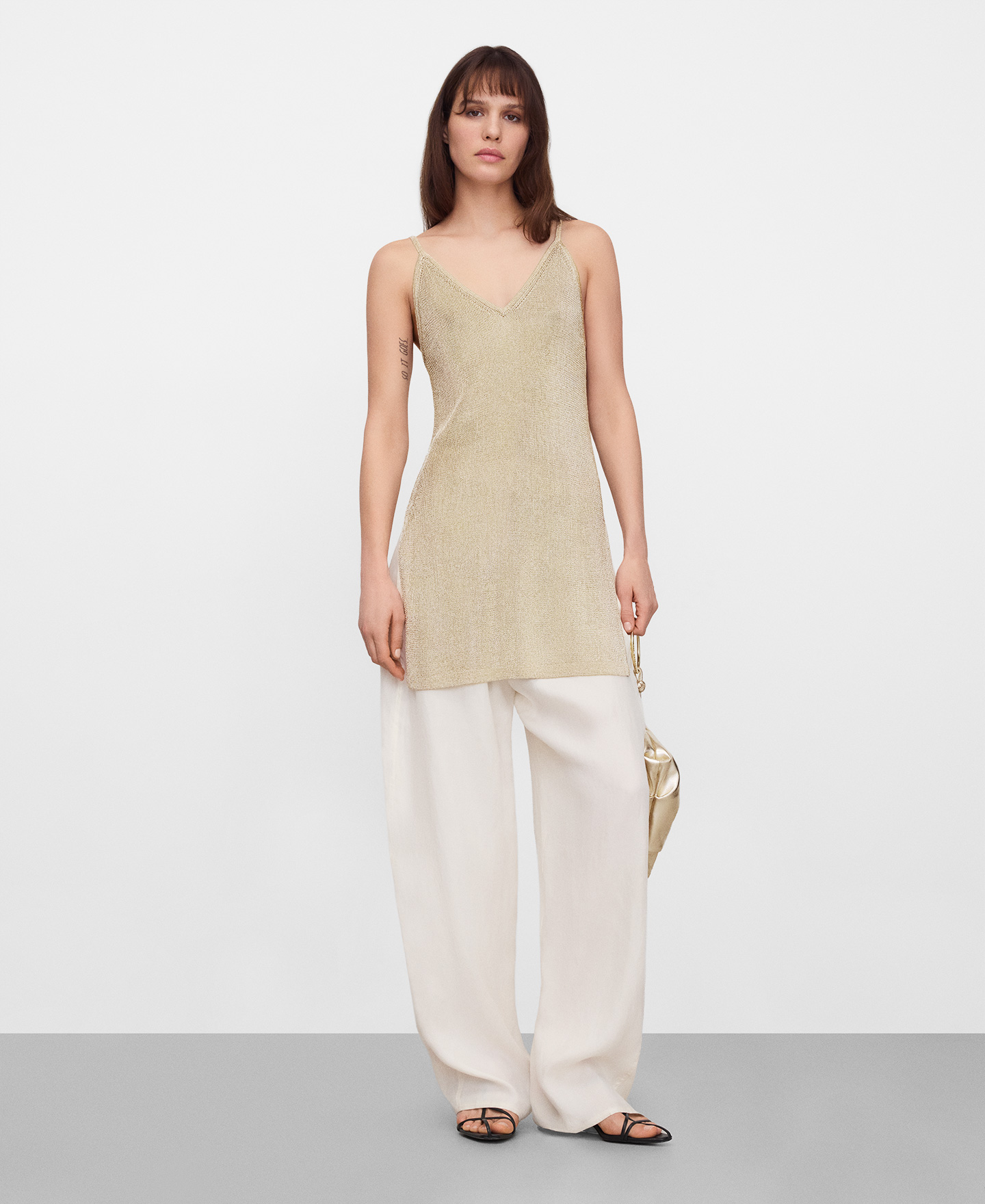 Metallic knit strappy top image number 1