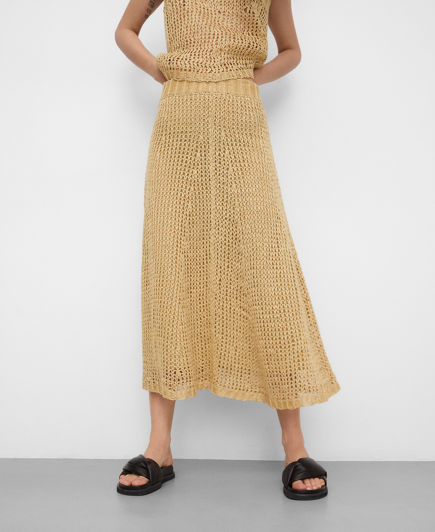 Cupro openwork knit A-line skirt image number 0