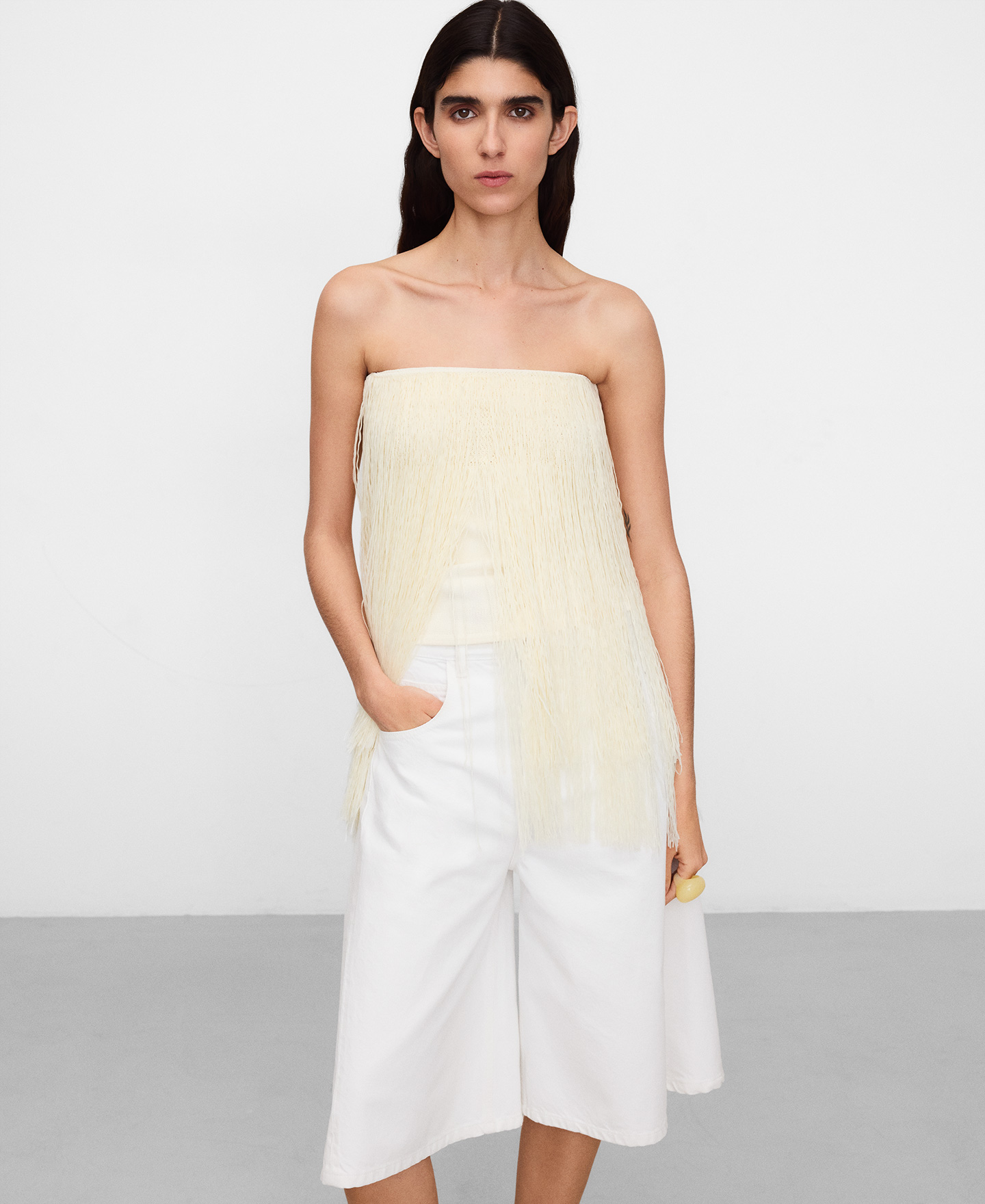 Cotton denim long bermuda shorts image number 3