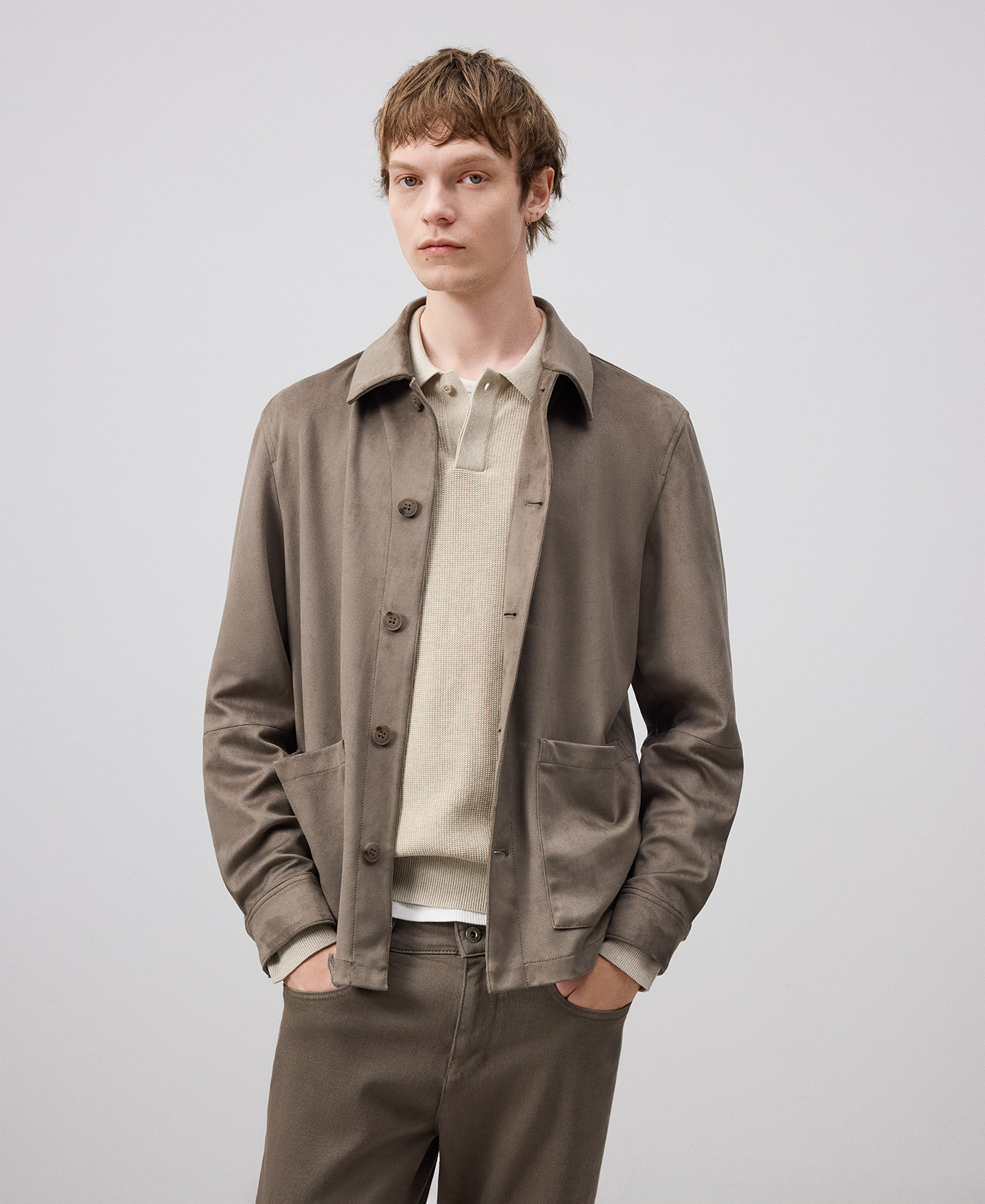 Faux suede overshirt man image number 0