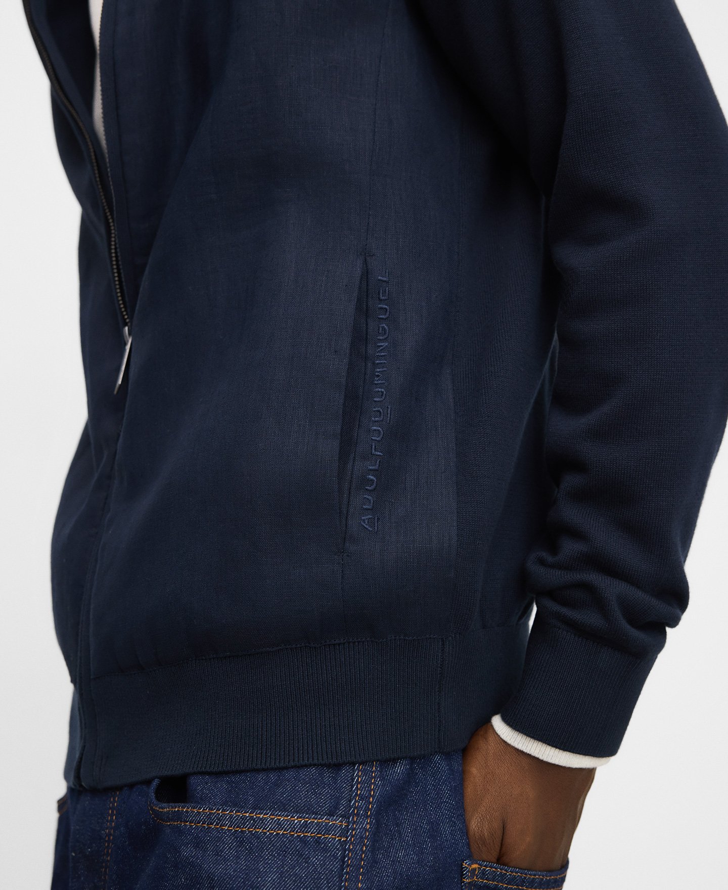 Cotton knit and linen combined jacket image number 3