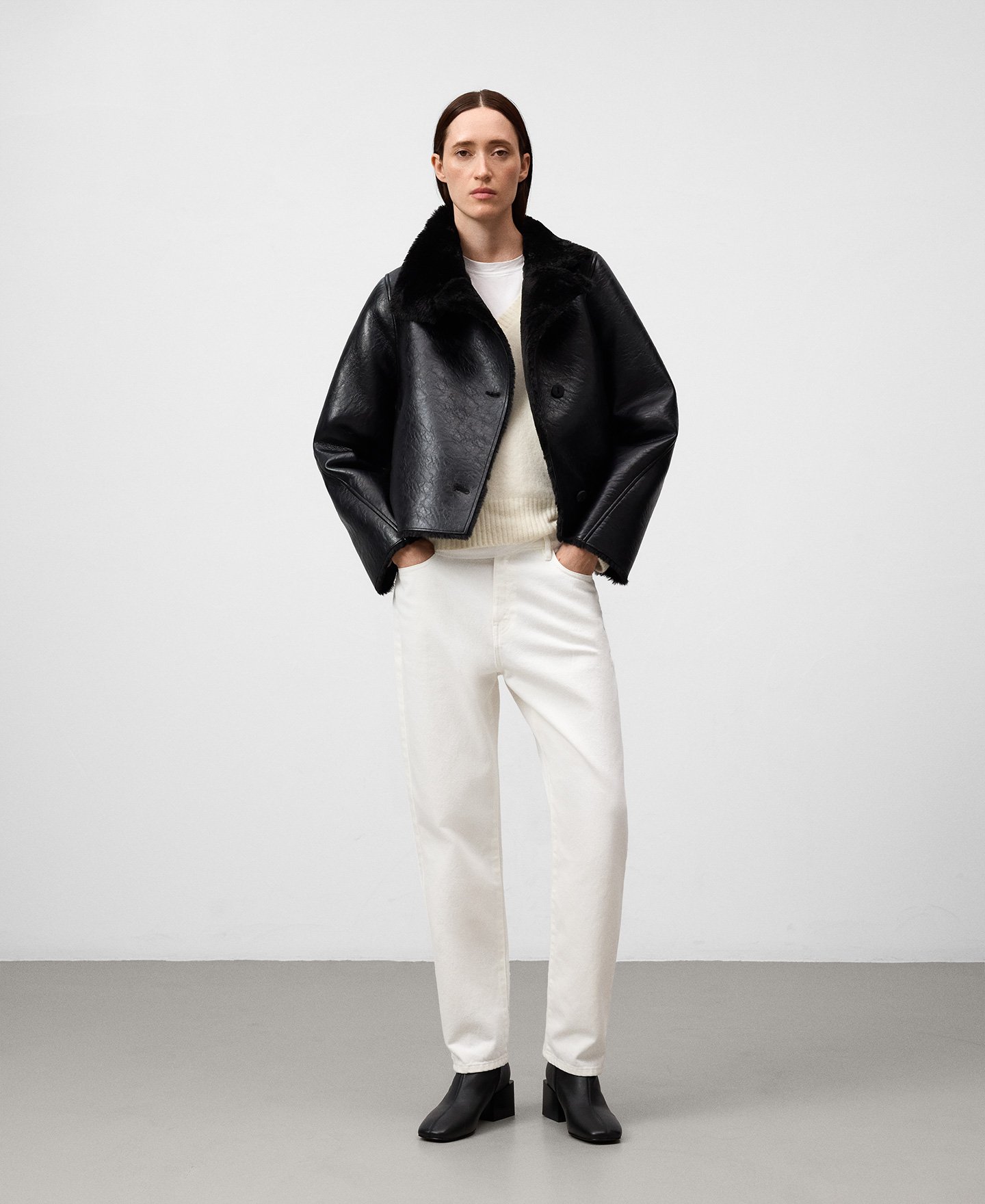 Leather-Non-Leather short coat woman image number 1