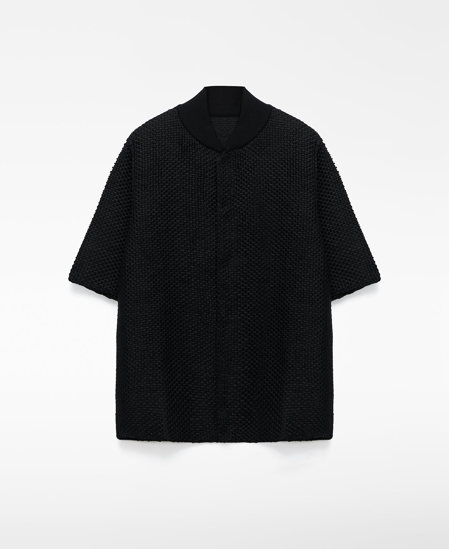 Raffia texture bomber collar polo shirt image number 0