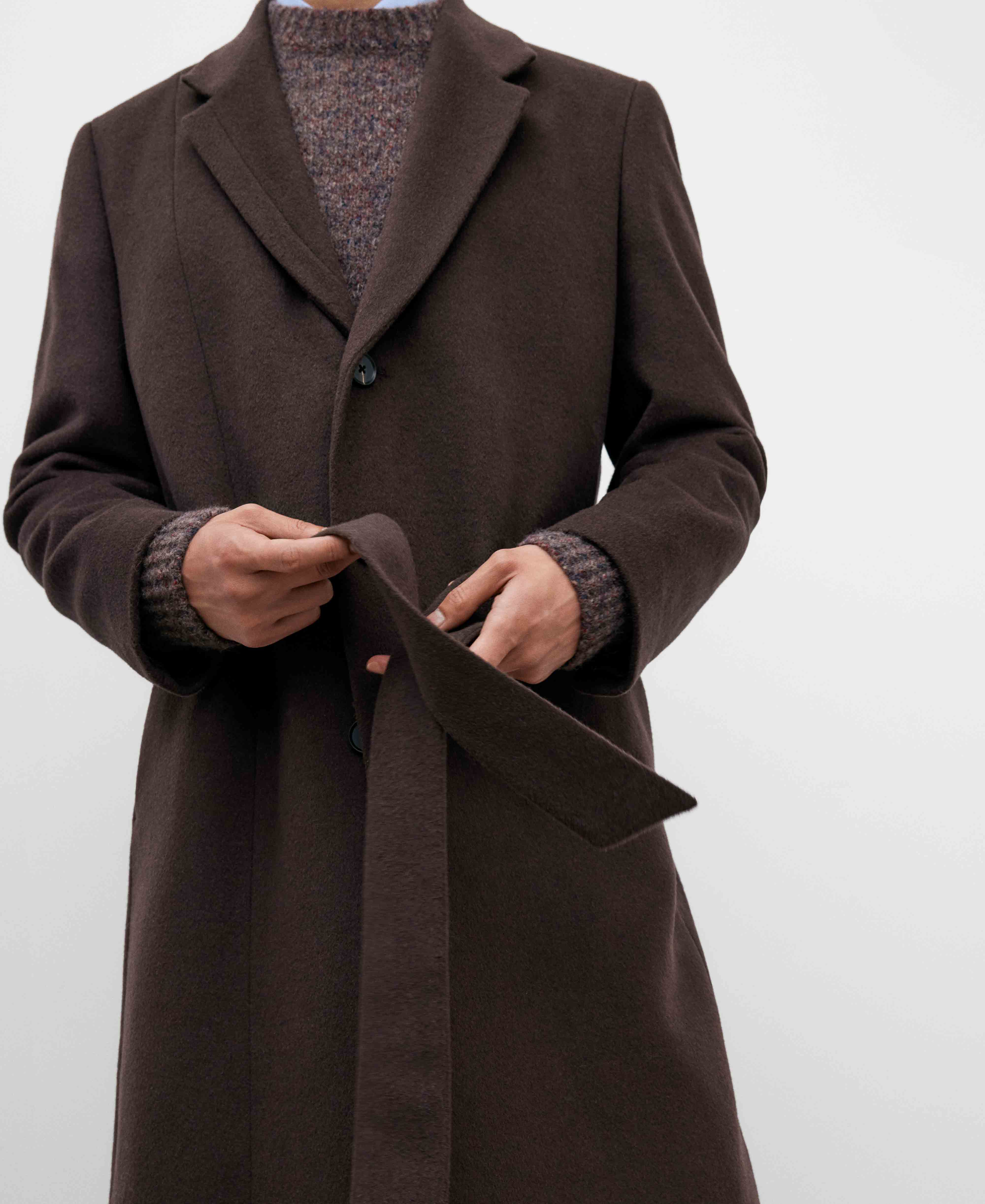 Brown woollen wool coat for men image number 3