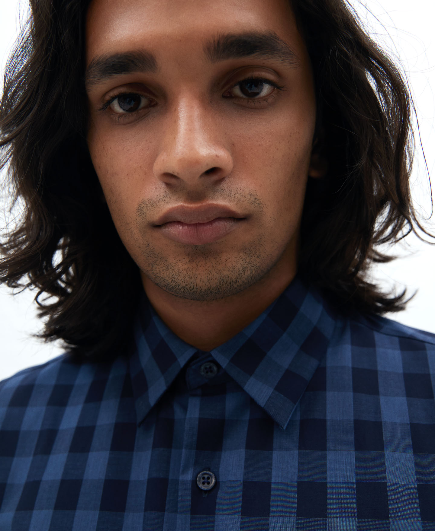 Cotton micro plaid shirt image number 3