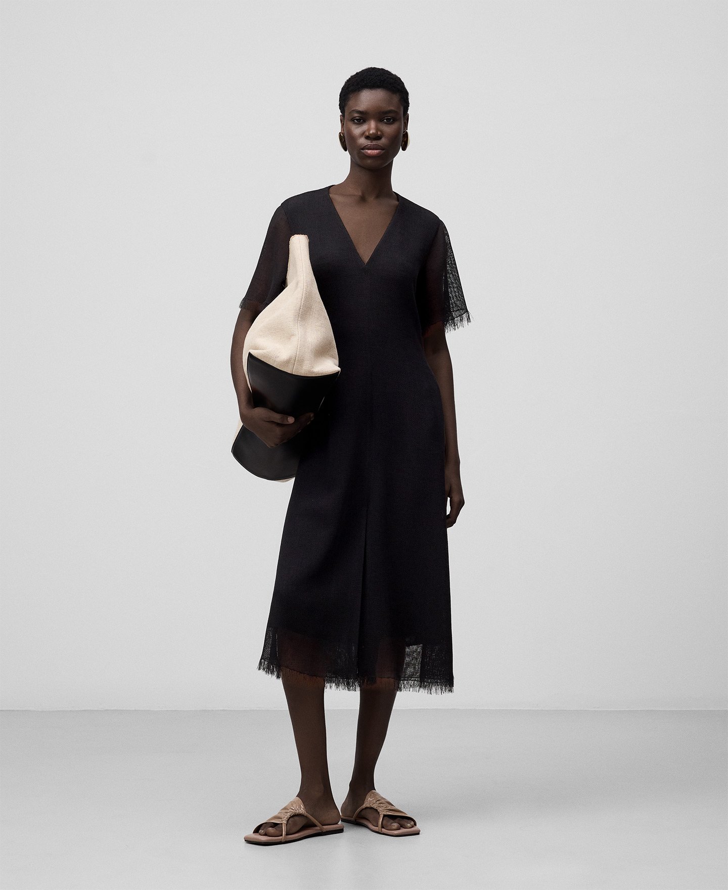 Frayed edge black dress woman image number 1