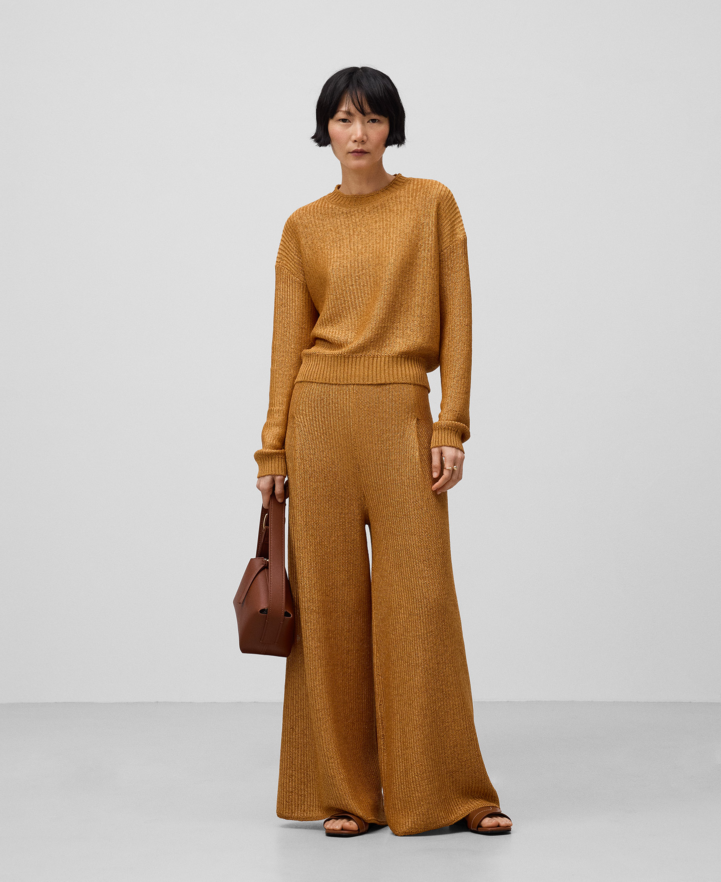 Herringbone knit palazzo trousers woman image number 1