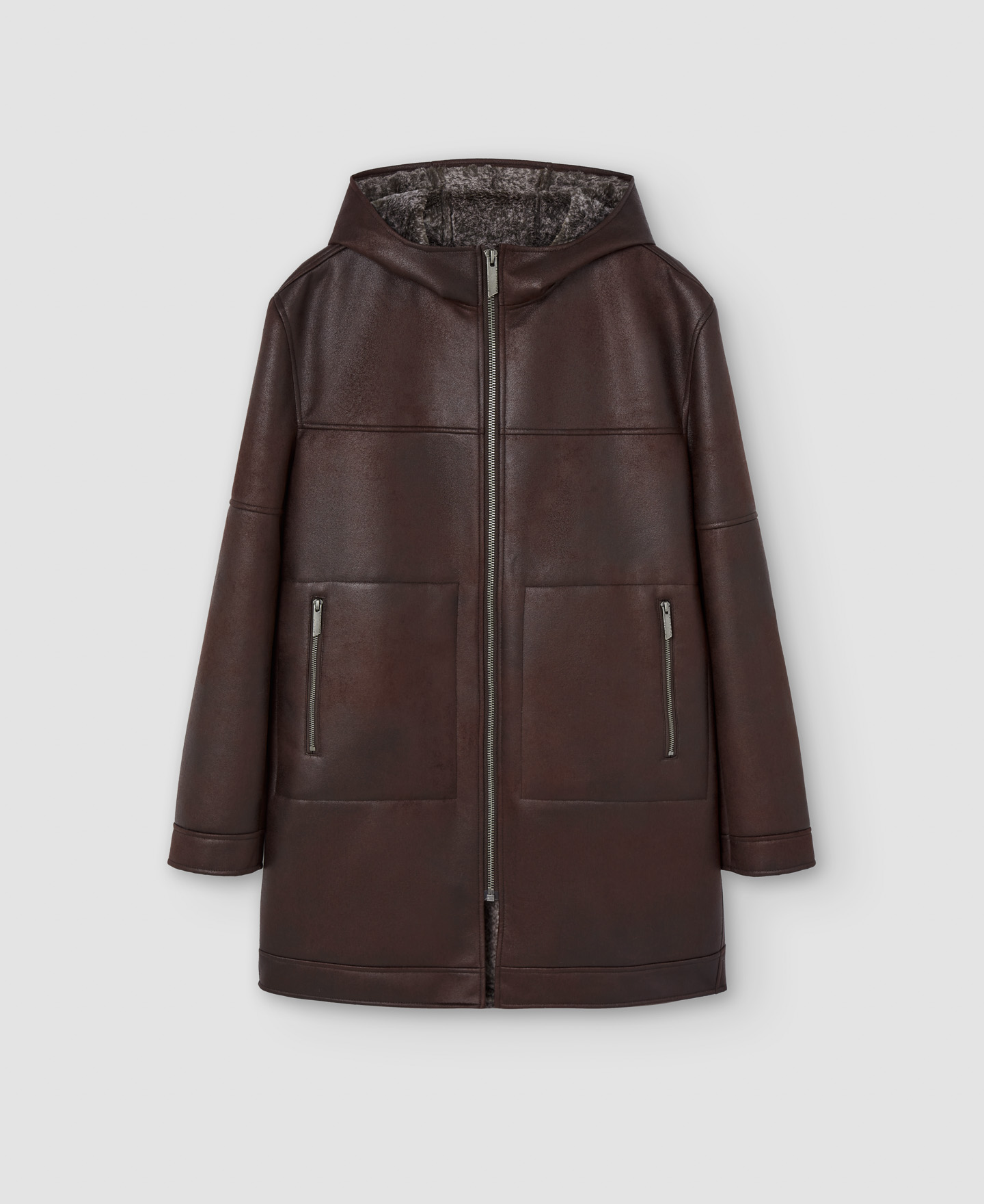 Hooded leather texture coat image number 4