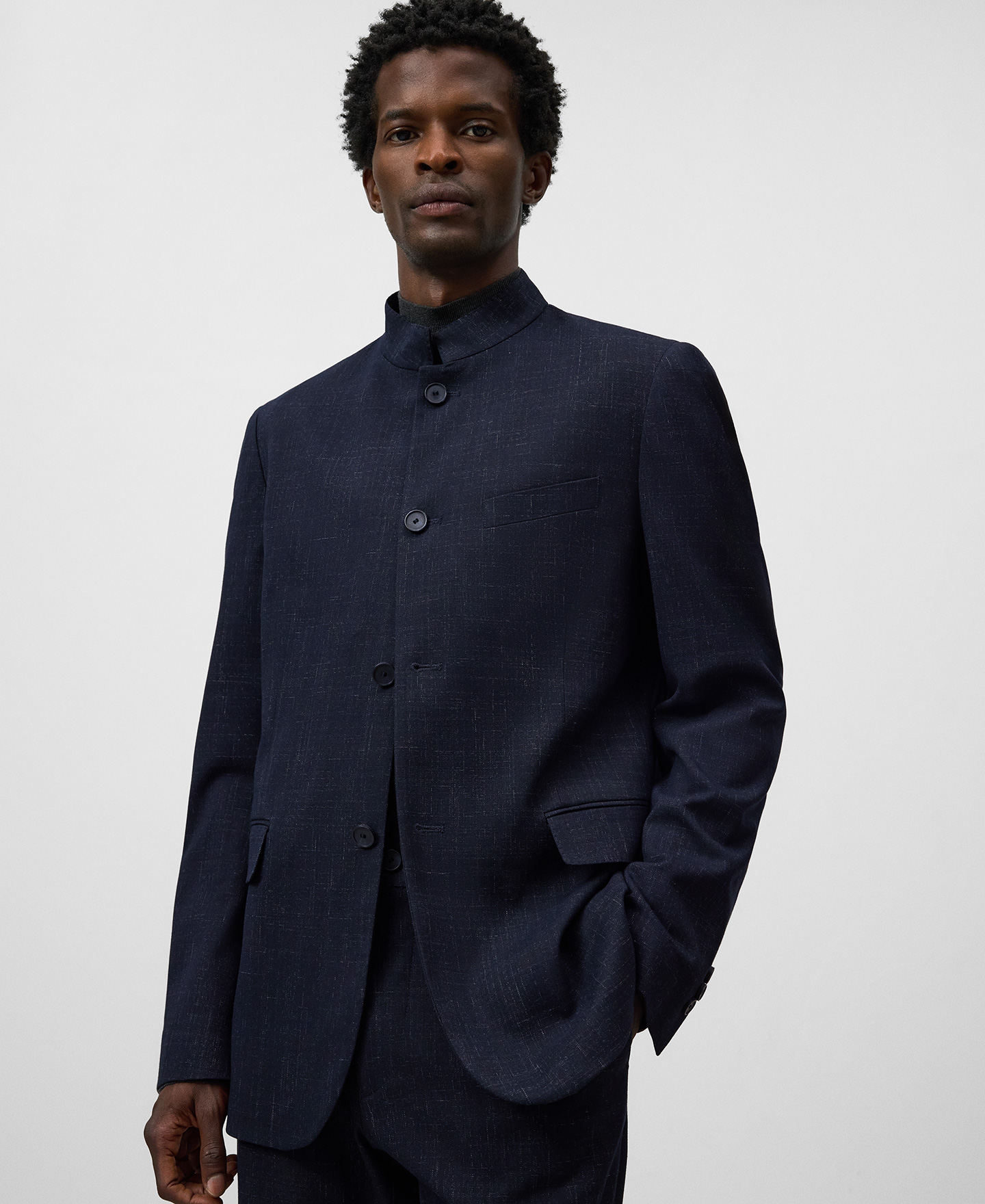 Mandarin collar structured blazer man image number 0