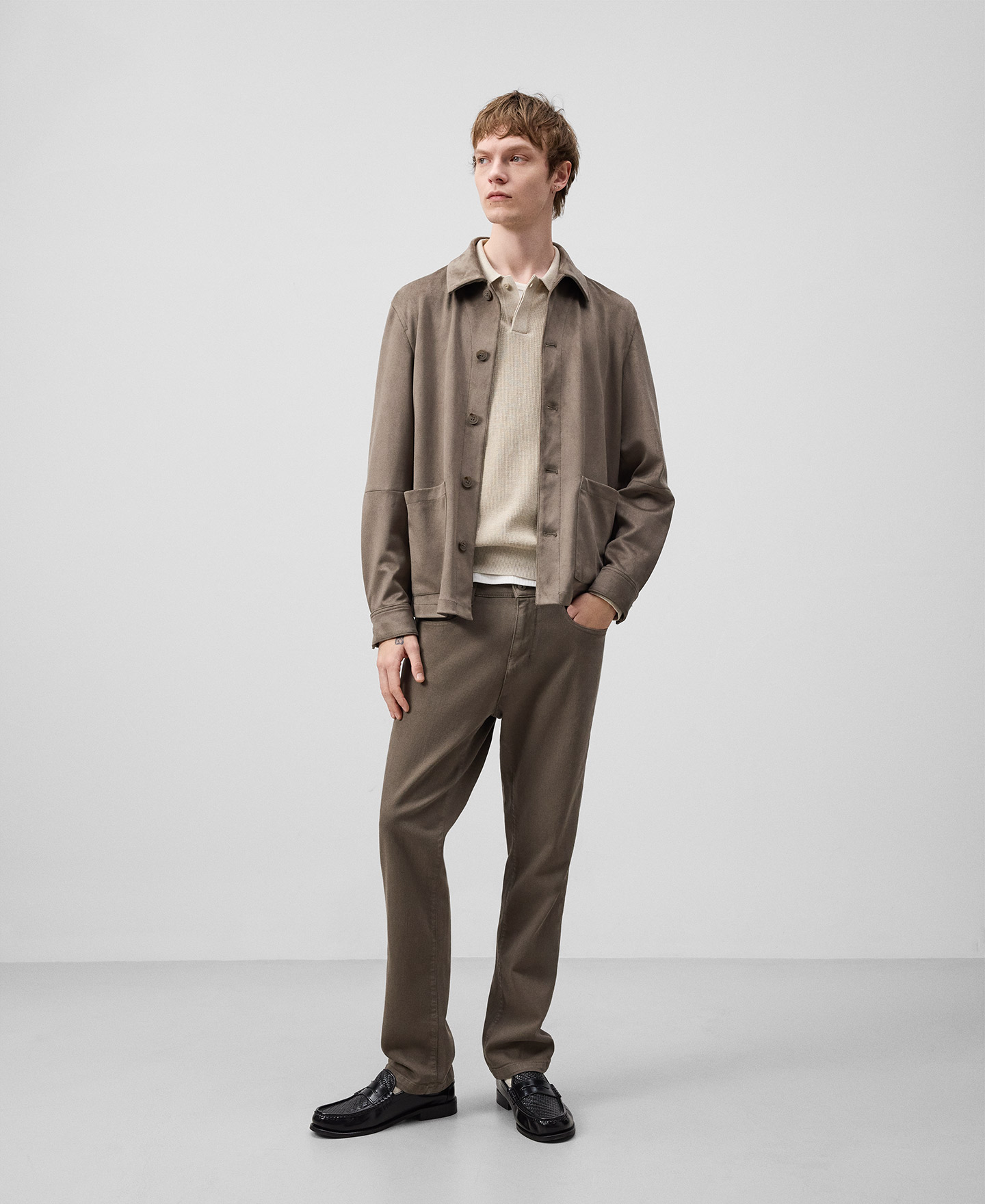 Faux suede overshirt man image number 1