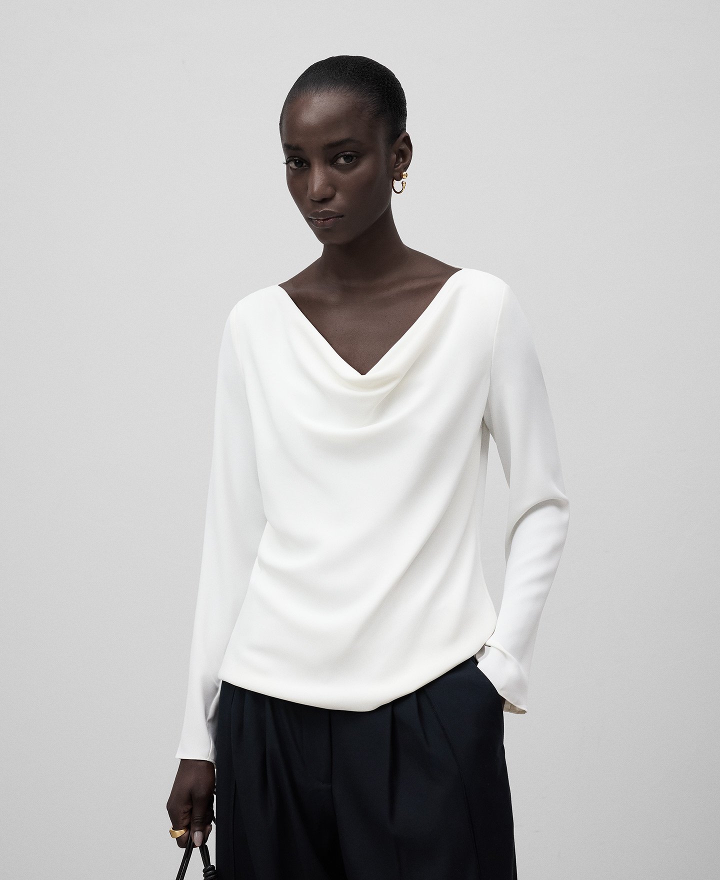 Draped collar top woman image number 0
