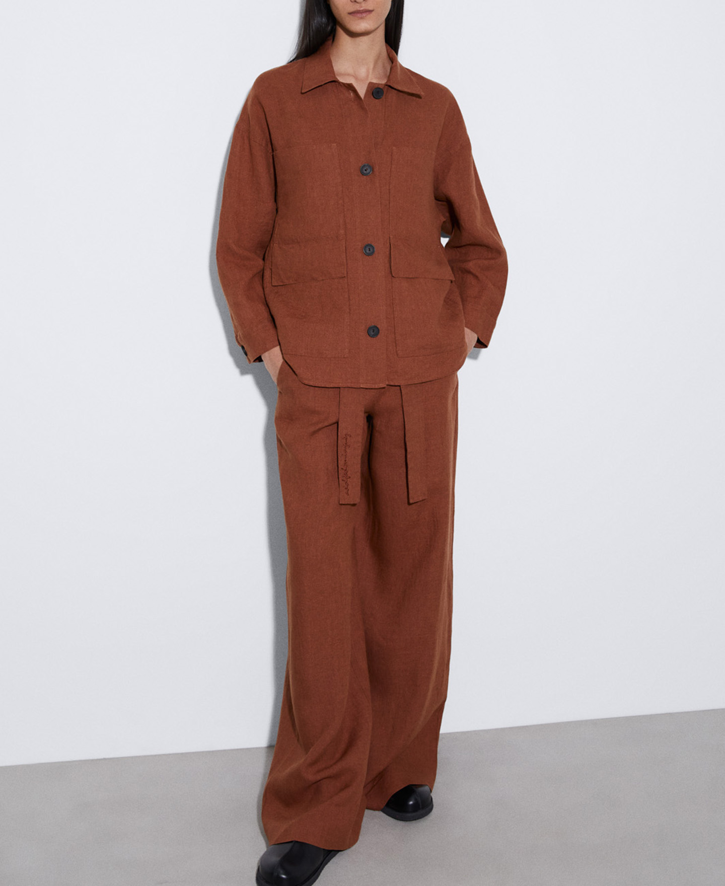 European linen button-down overshirt image number 1