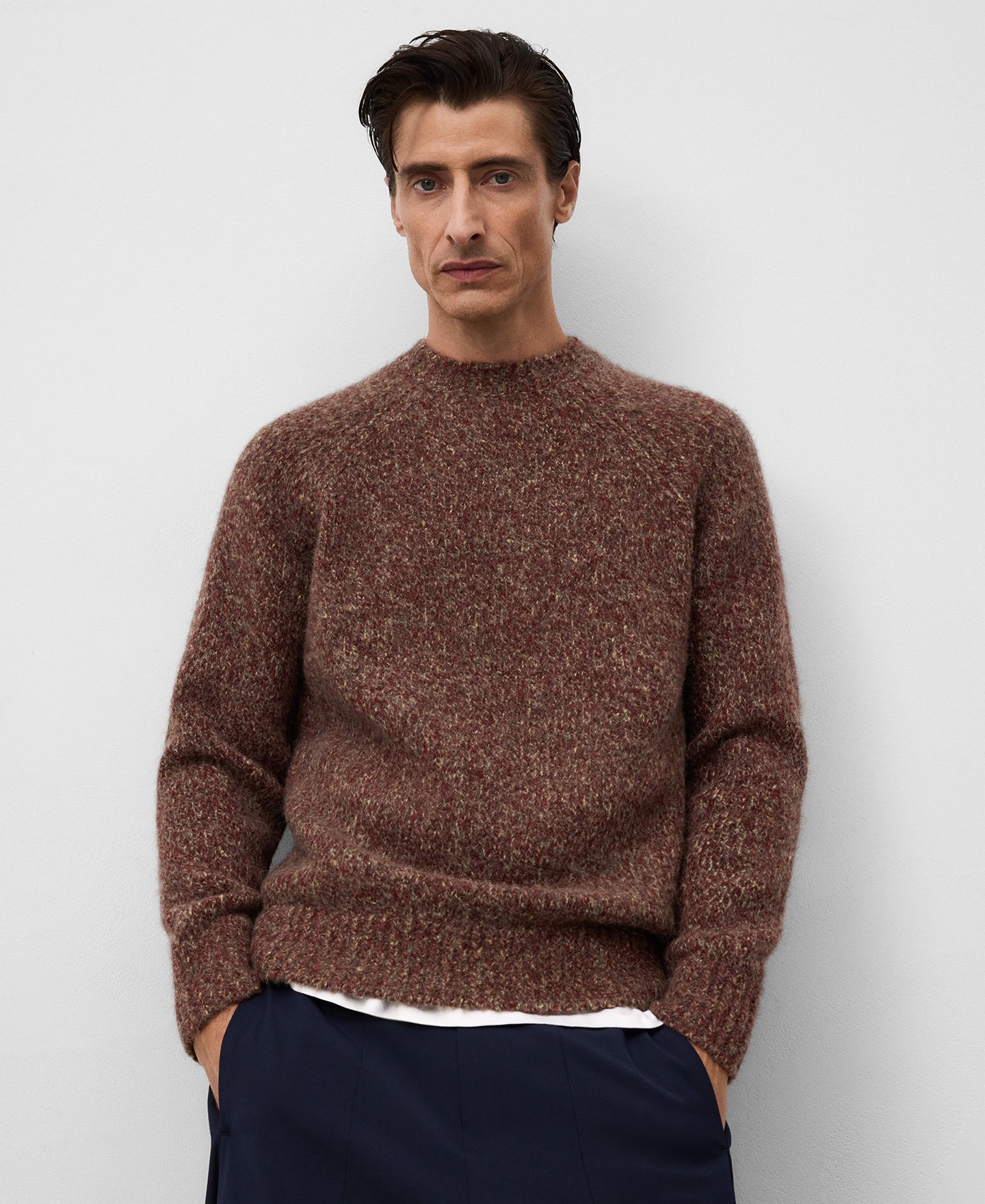 Crew collar melange knit sweater man image number 0