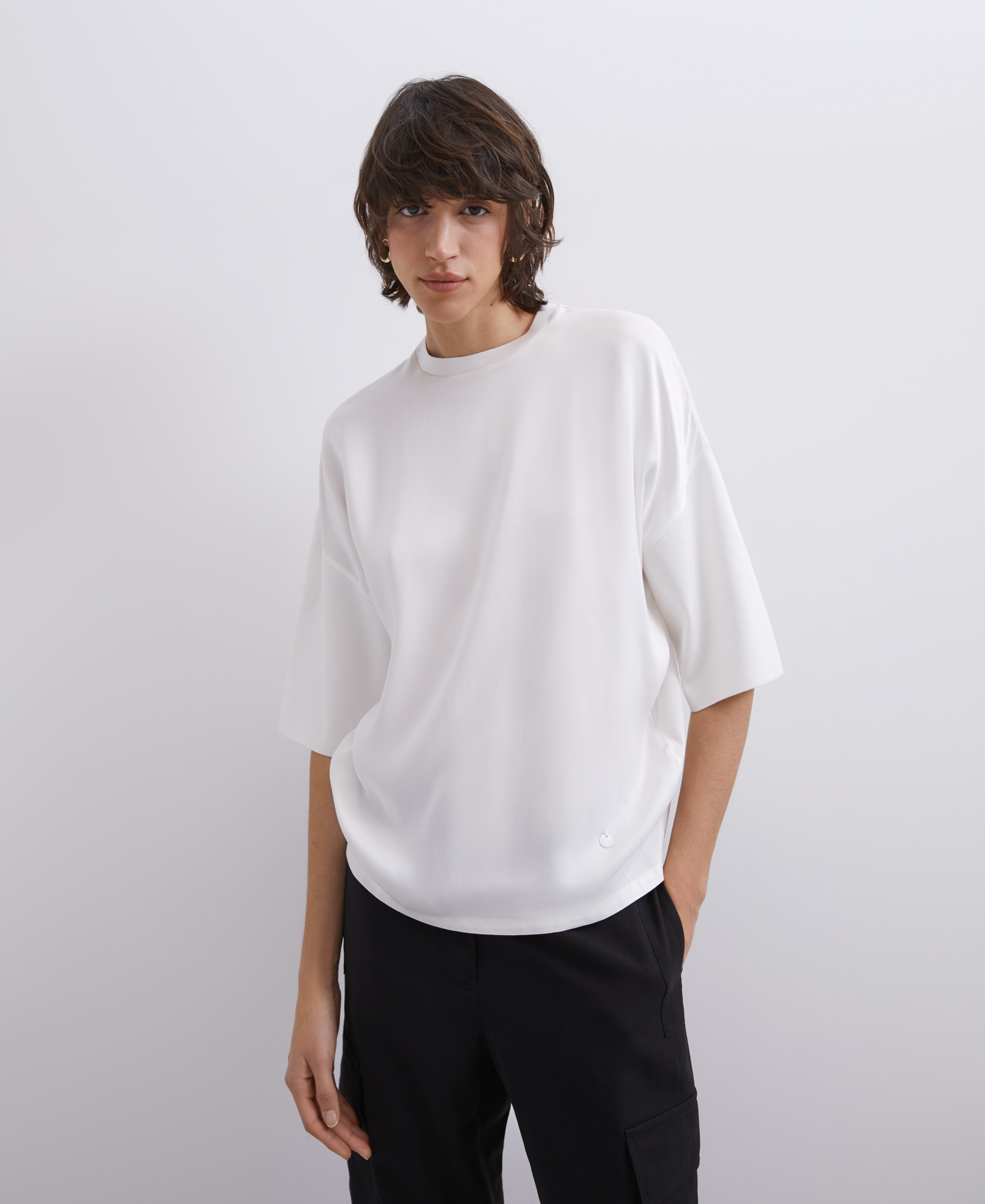 Fluid viscose and cotton T-shirt image number 0