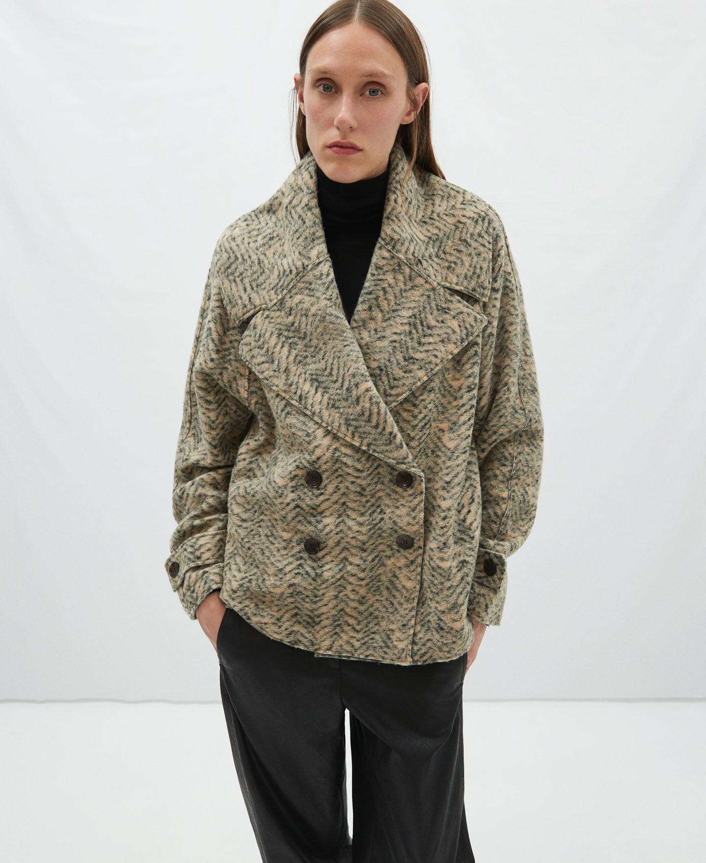 Herringbone four-button coat image number 0