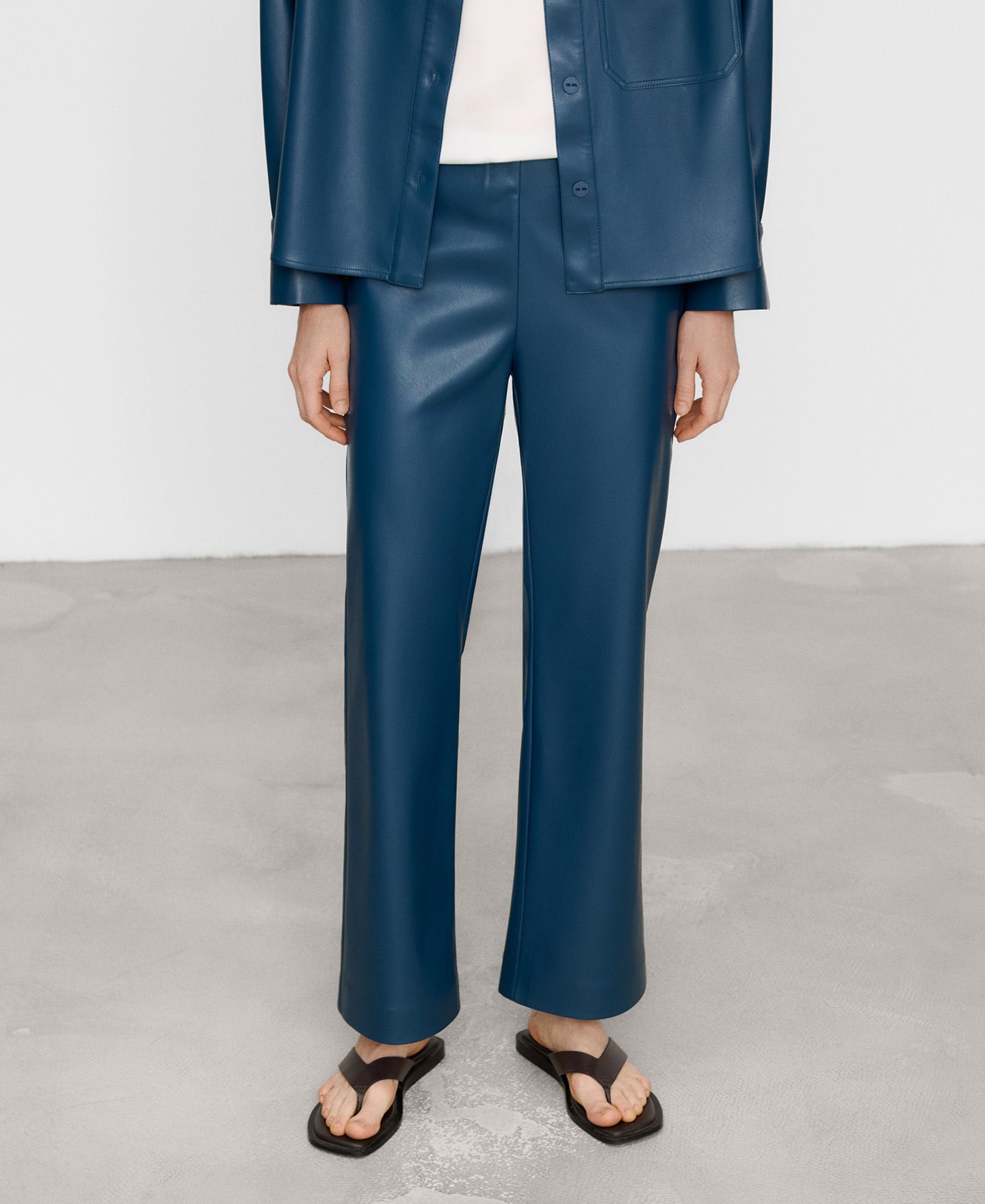 Leather-Non-Leather flare trousers image number 0