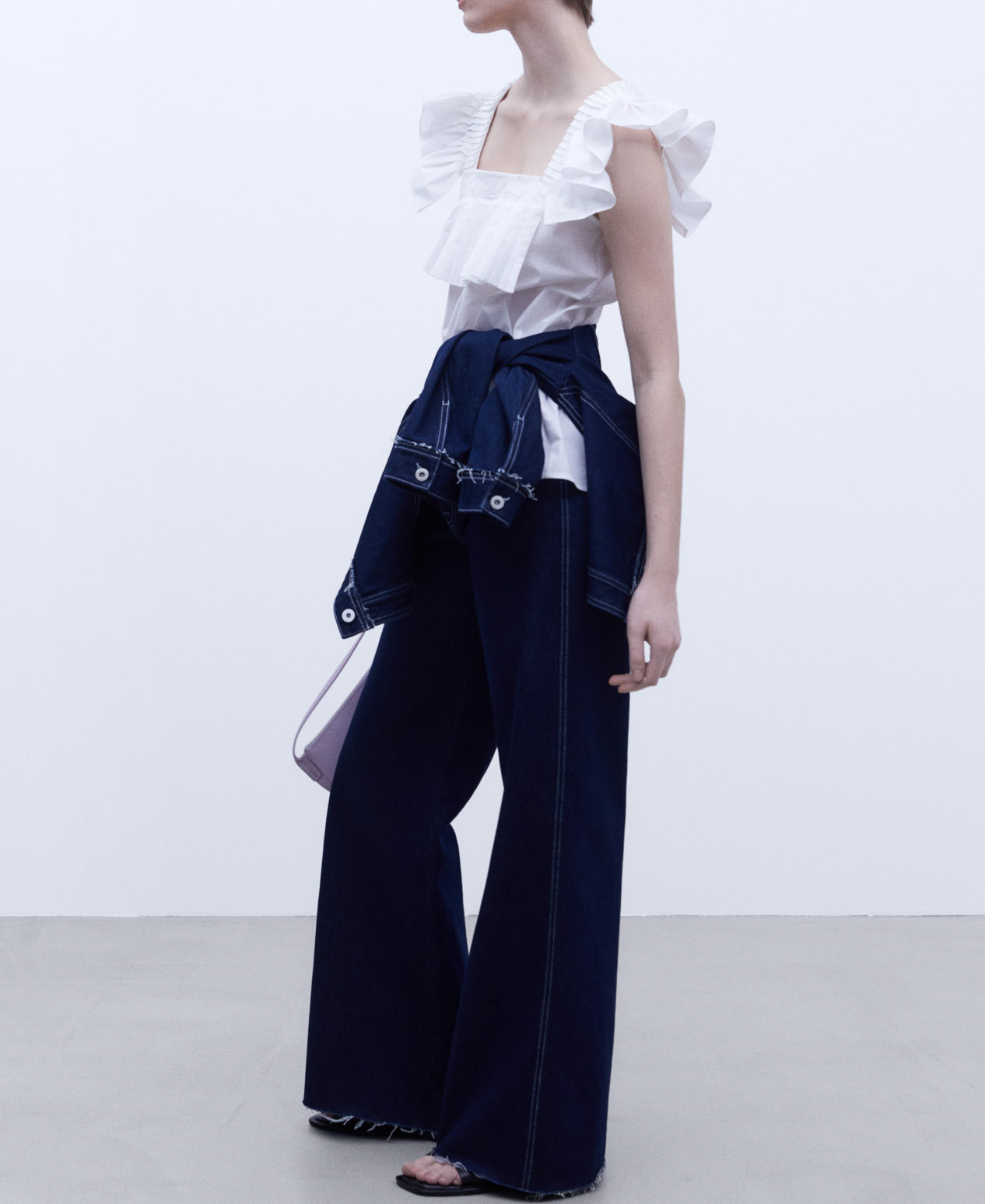 Ruffled square neckline top image number 1