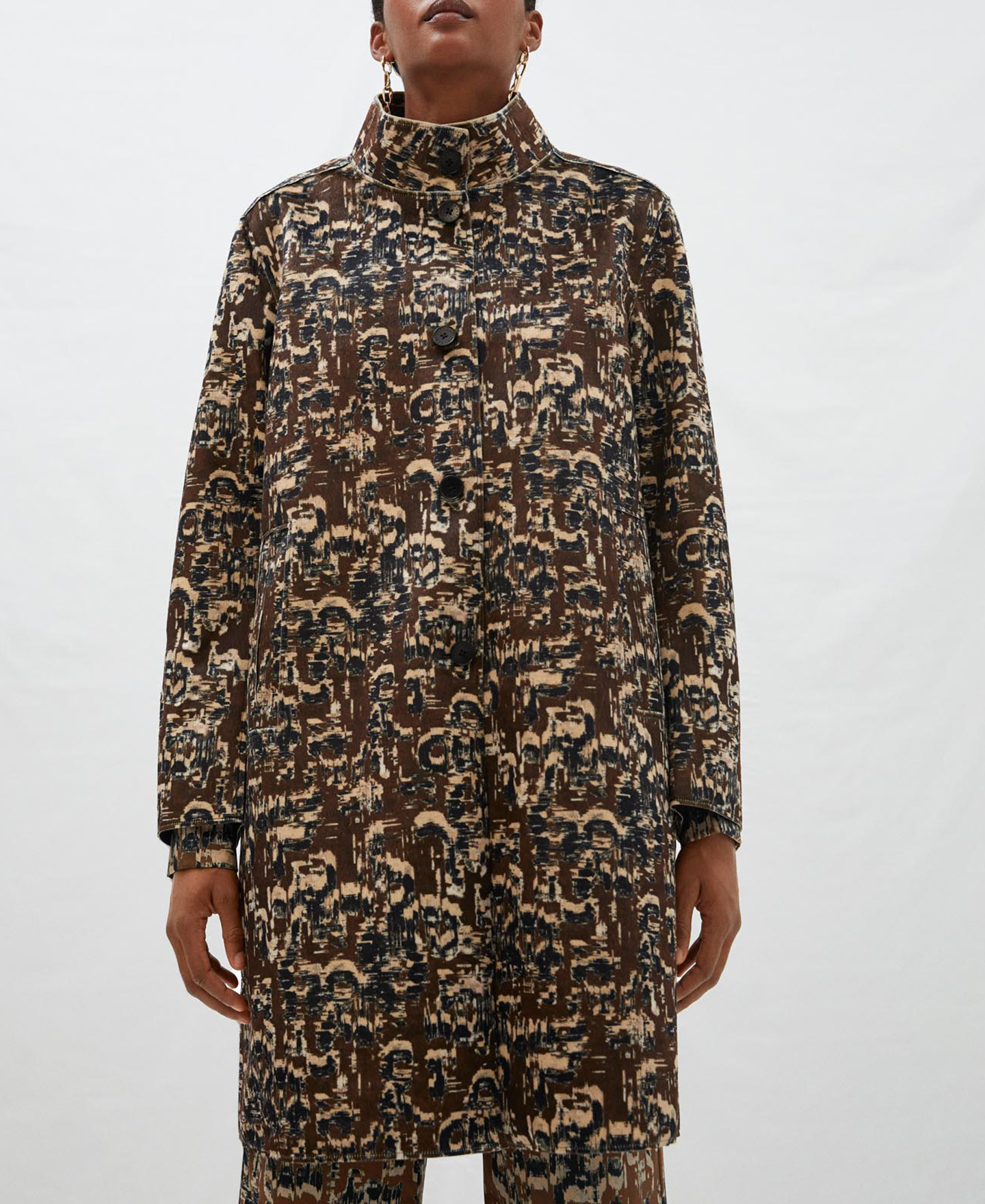 Mandarin collar printed coat image number 0