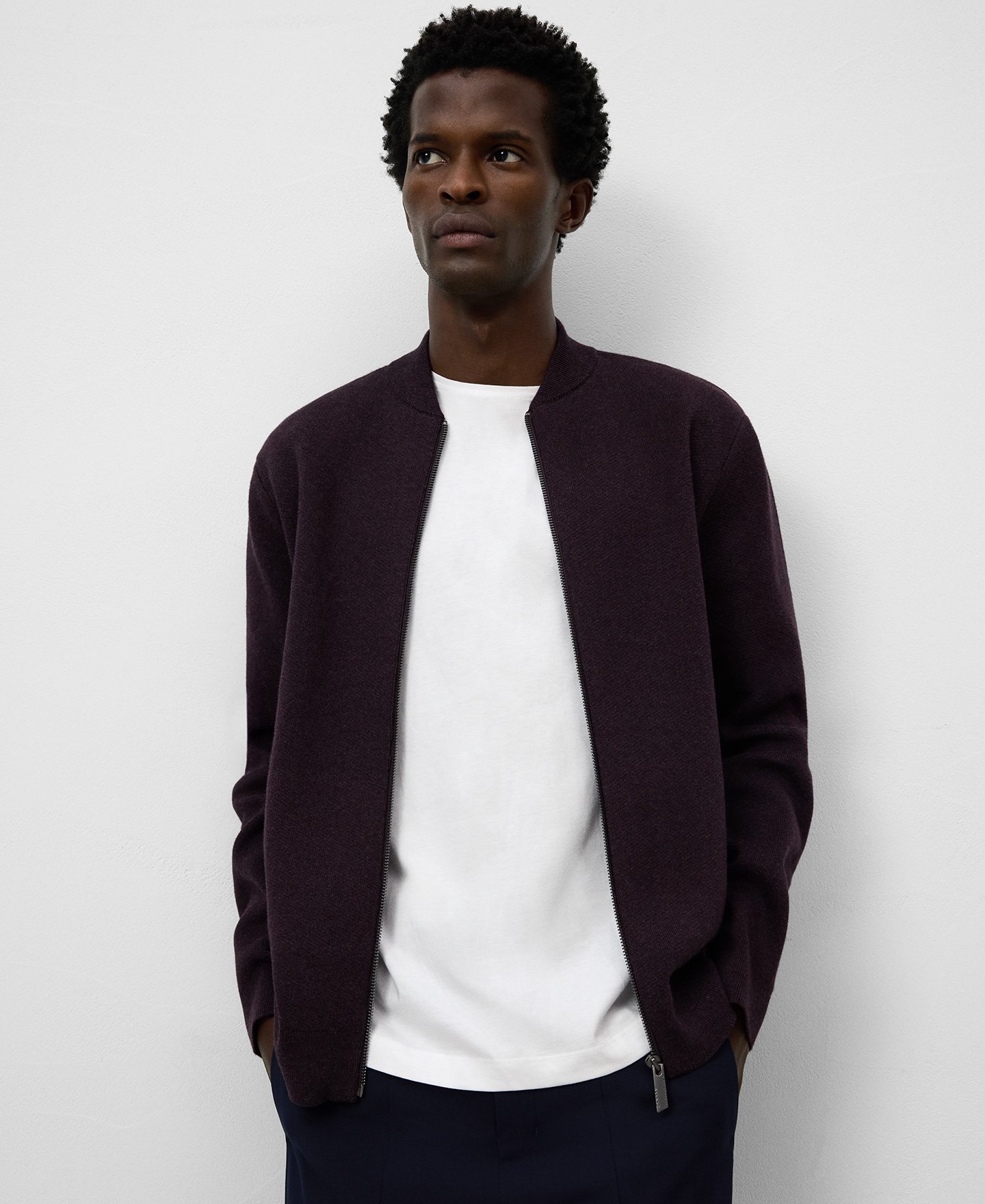 Bomber neck knit cardigan man image number 0