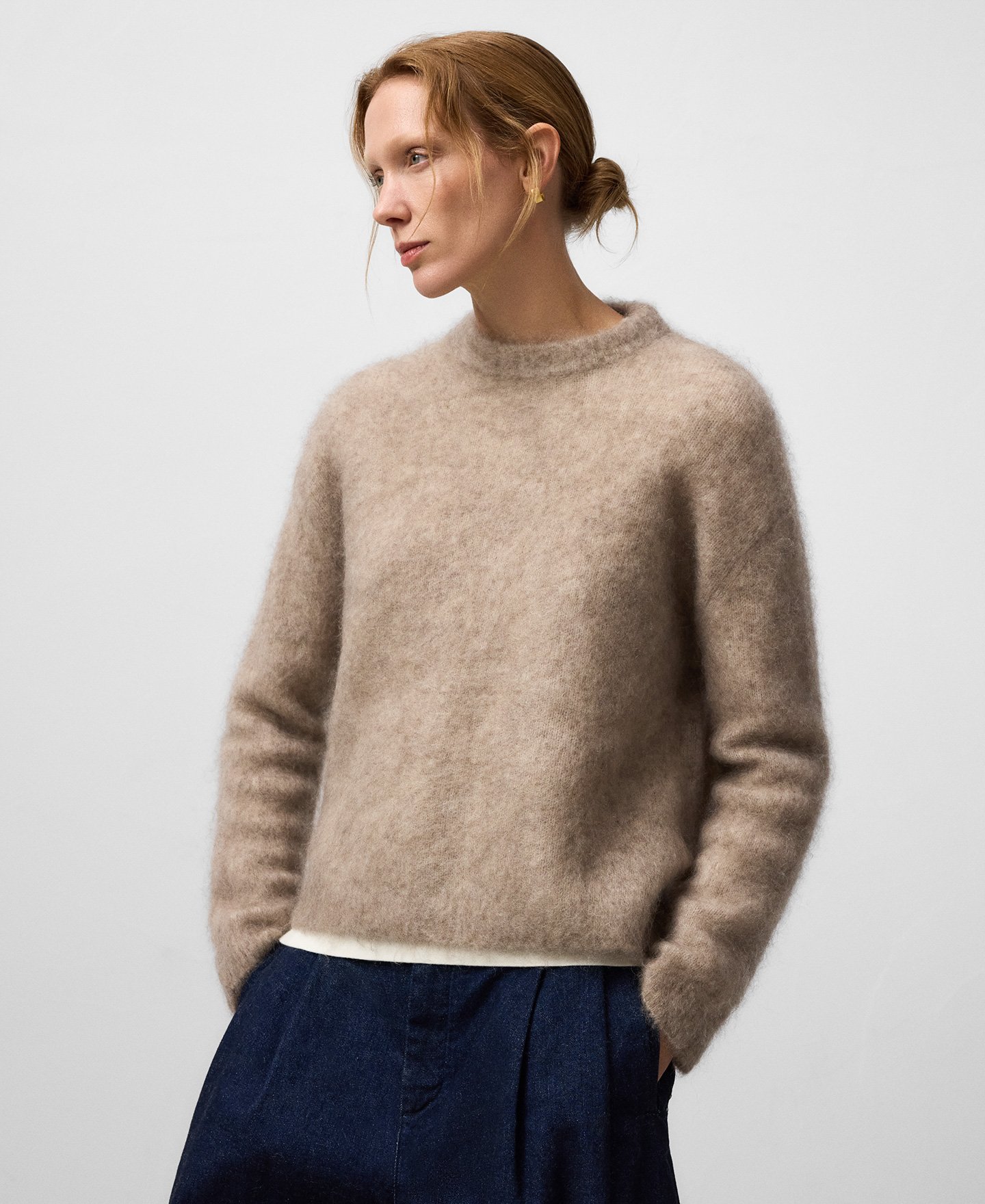 Pull à col rond en maille cardée pour femme image number 0