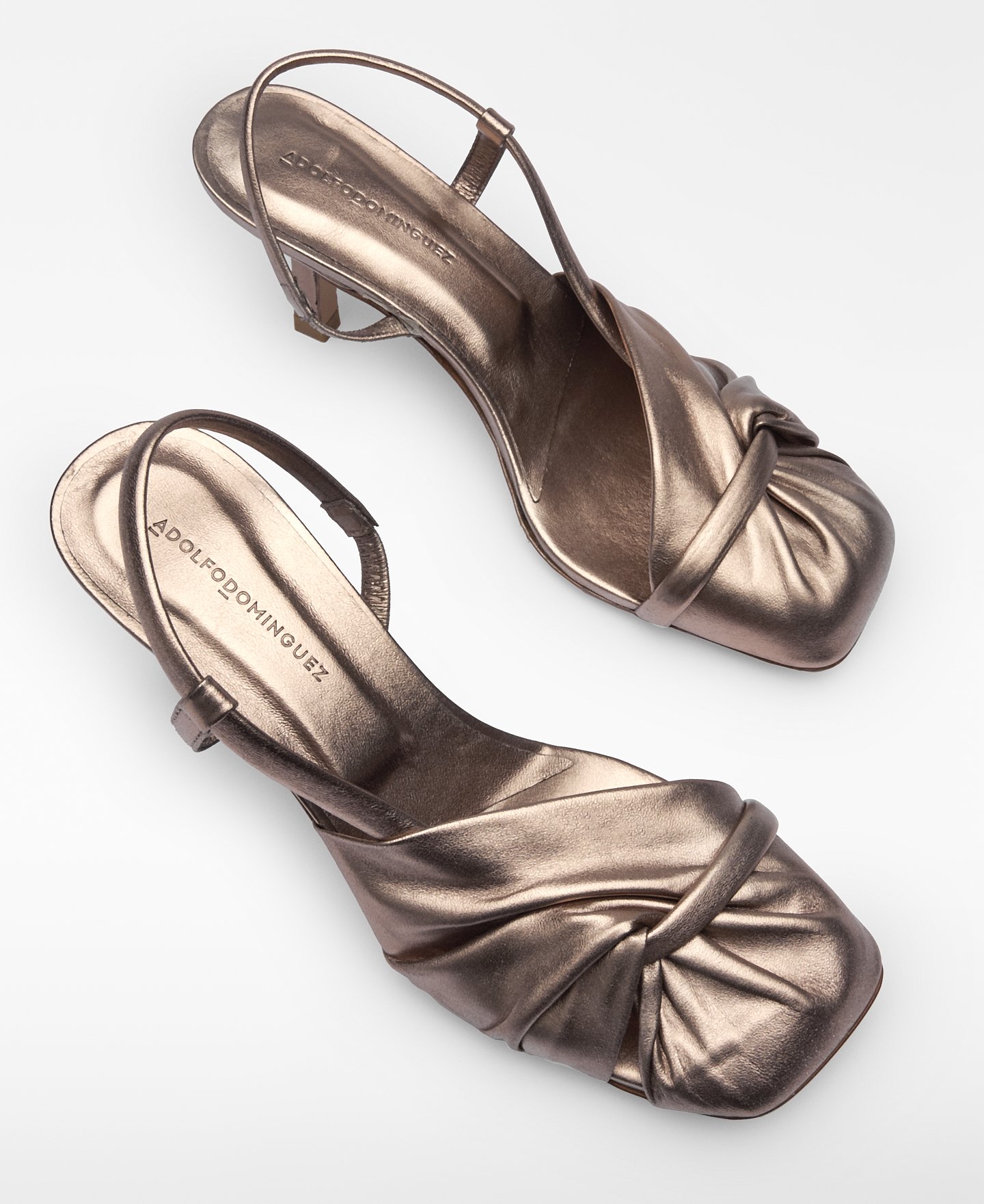 Ruched leather heeled shoe woman image number 1
