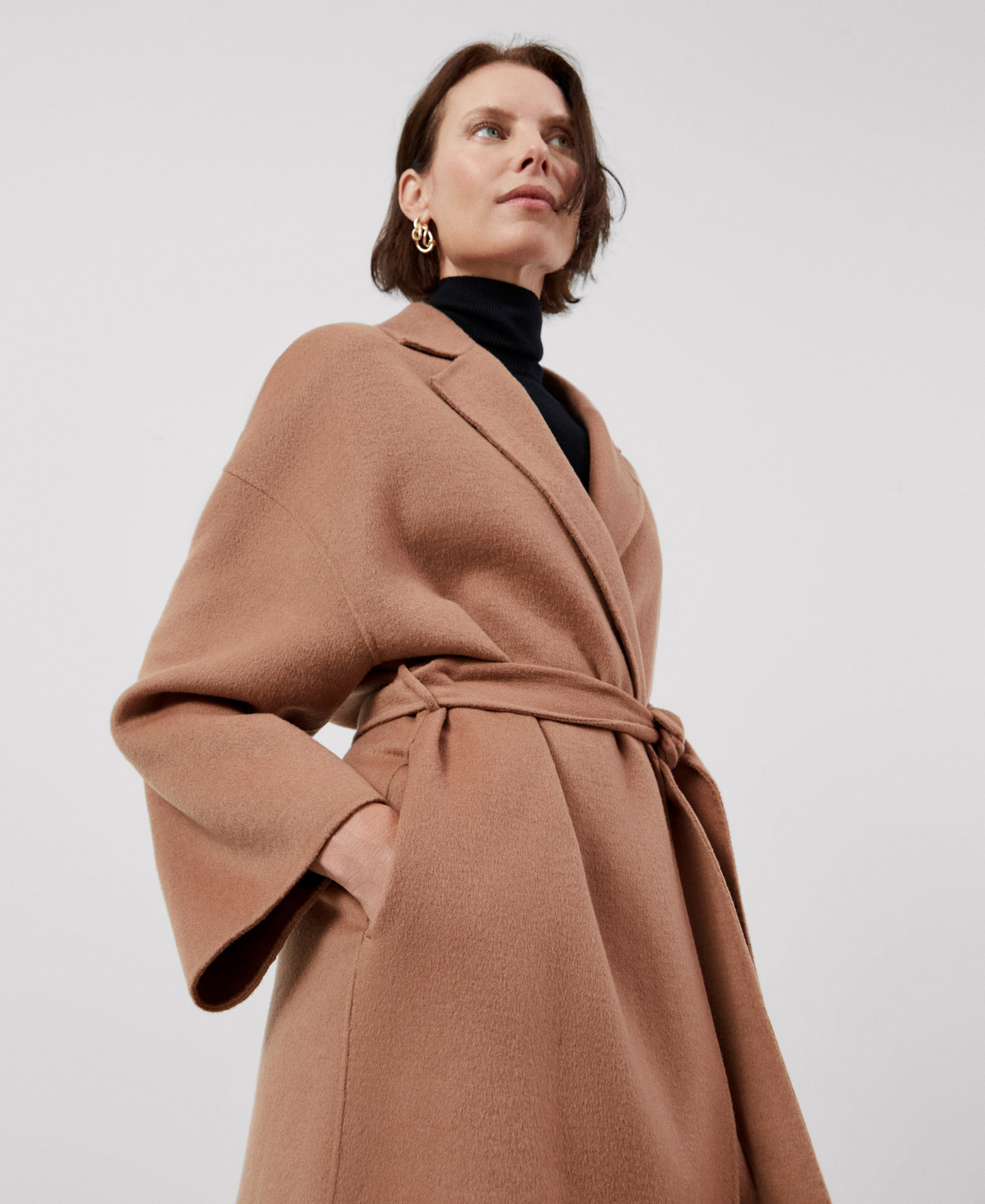 Merino wool fabric long coat image number 4