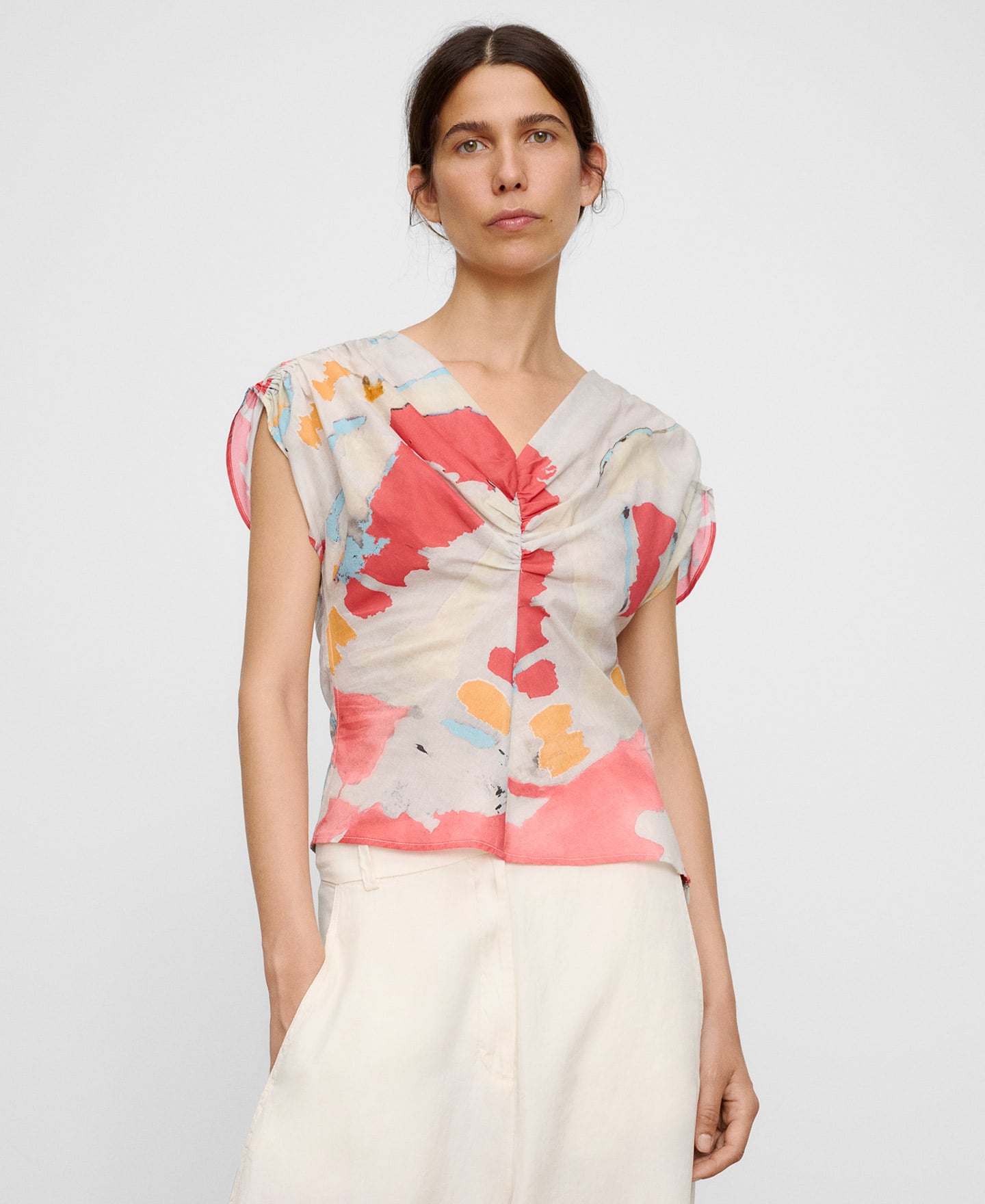 Cotton ruched printed top image number 0